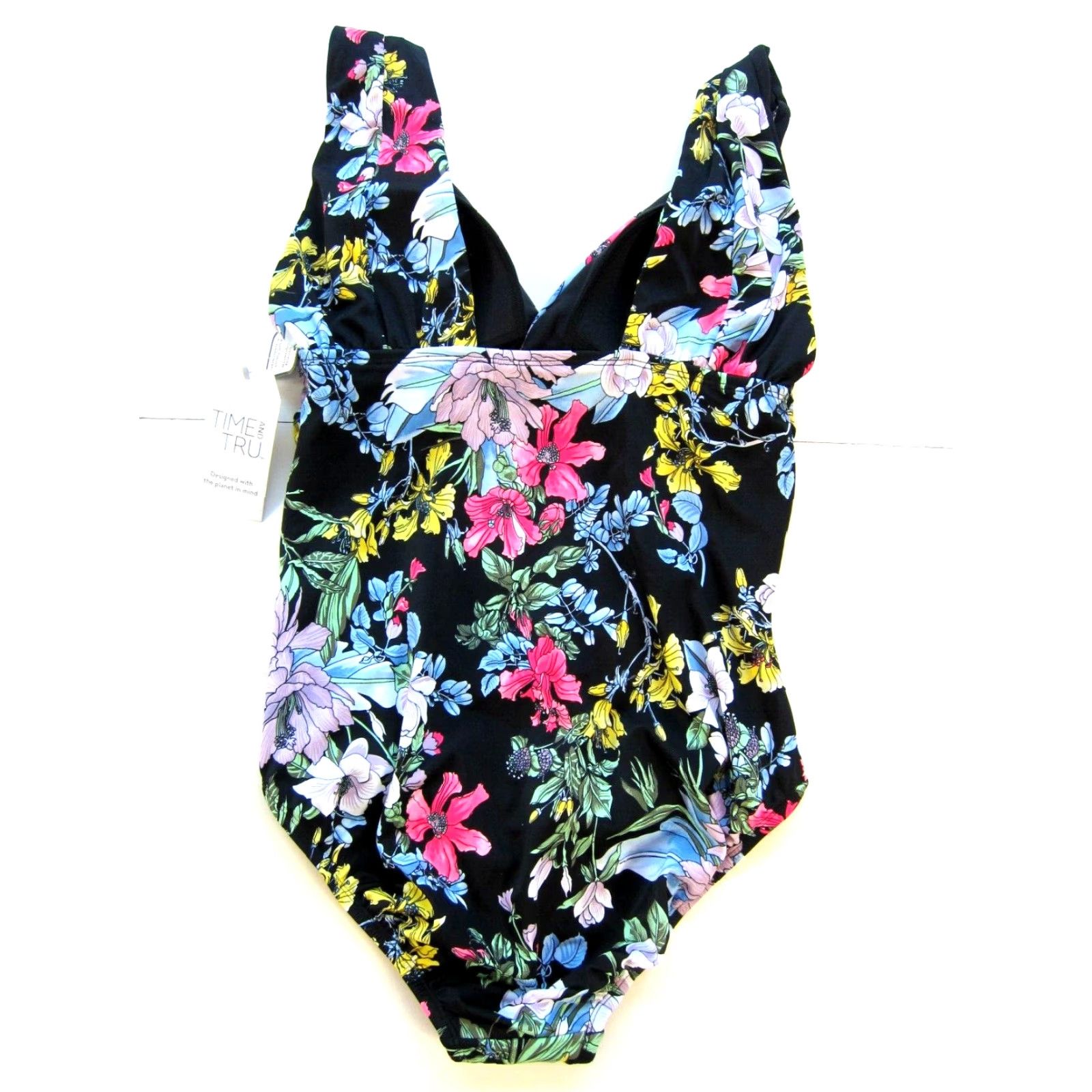 Vintage NWT Time And True Black Pink Floral Full Seat Cover Slim One Piece Swimsuit L Size ONE SIZE - 2 Thumbnail