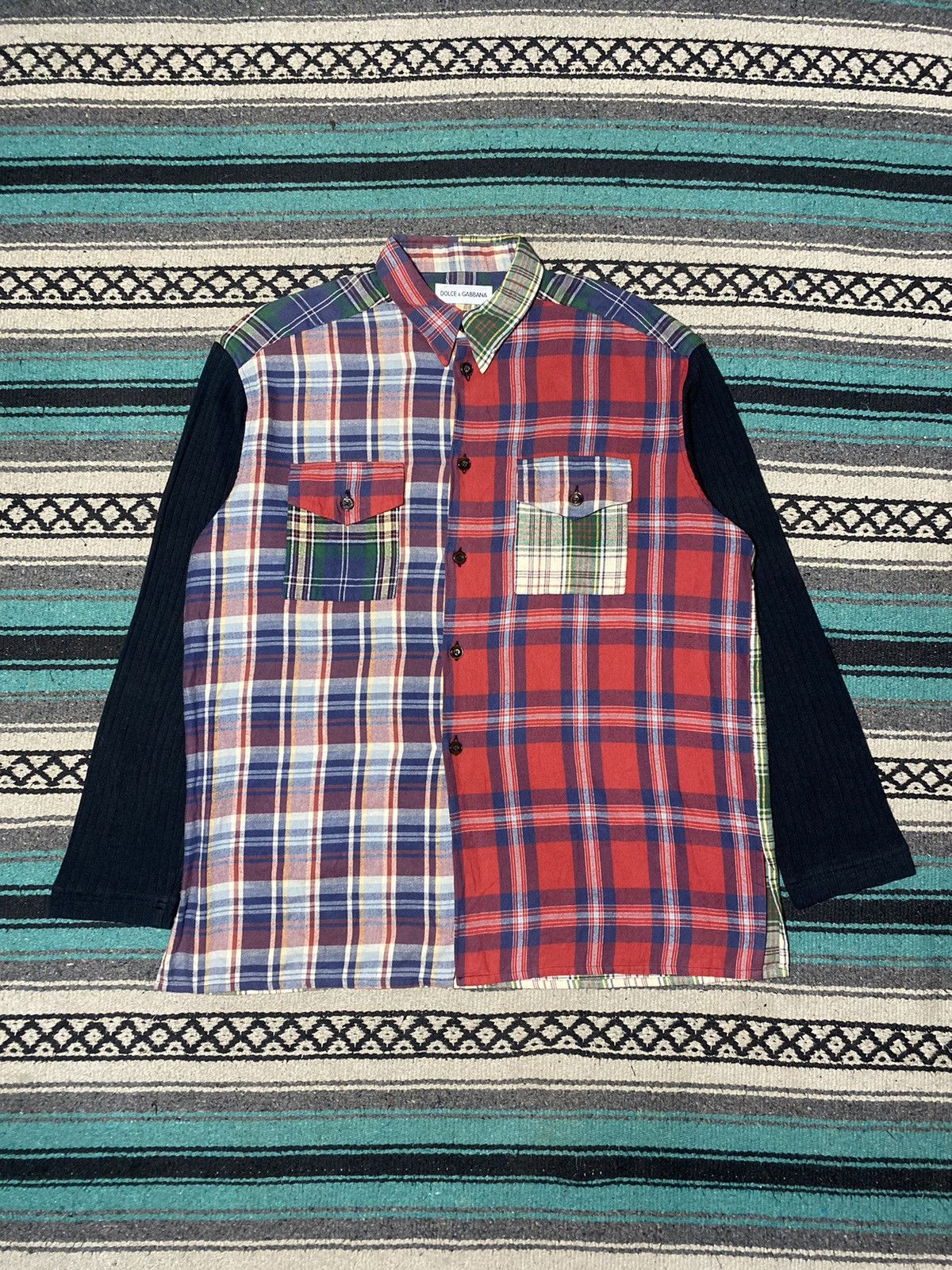 Dolce & Gabbana Dolce & Gabbana Reconstructed Flannel Knit Sleeve Shirt Size US XL / EU 56 / 4 - 1 Thumbnail