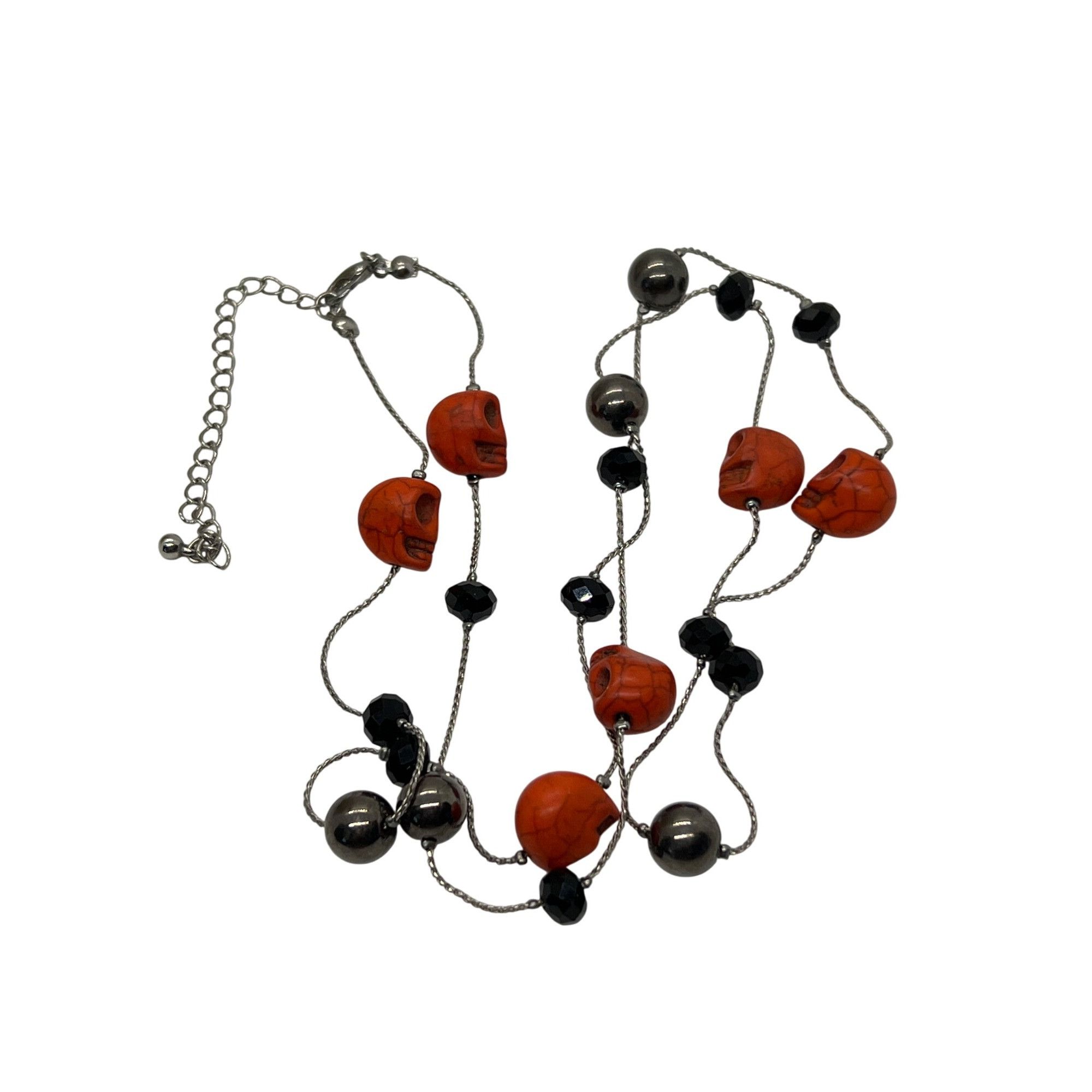 Other Orange Skull Beaded Necklace Black Faceted Glass Beads Gothi Size ONE SIZE - 4 Thumbnail