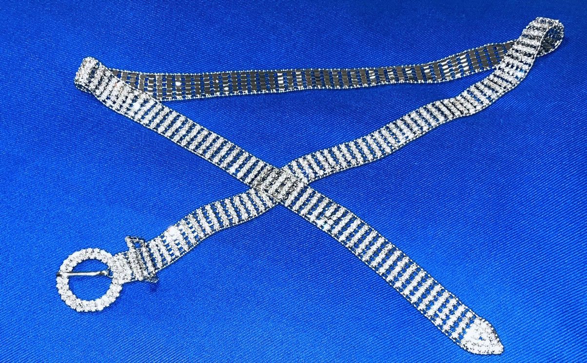 image of Vintage 1950’S Austrian Crystal Prong Metal Belt in Silver, Women's