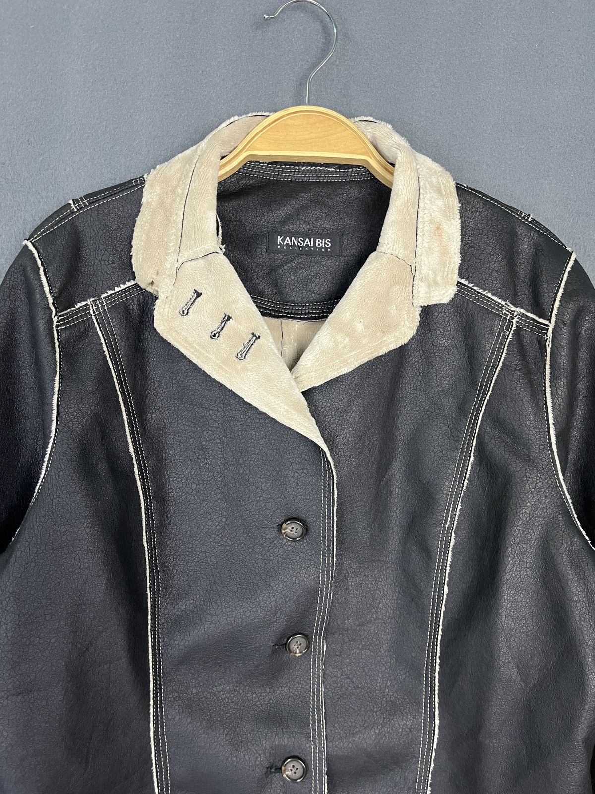 Designer × Kansai Yamamoto × Vintage Kansai Bis Faux Suede Leather Coat Jacket Fleece Lined Size S / US 4 / IT 40 - 4 Thumbnail