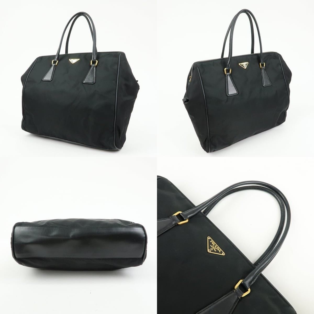 Prada Prada Triangle Logo Nylon Leather Tote Black Size ONE SIZE - 3 Thumbnail
