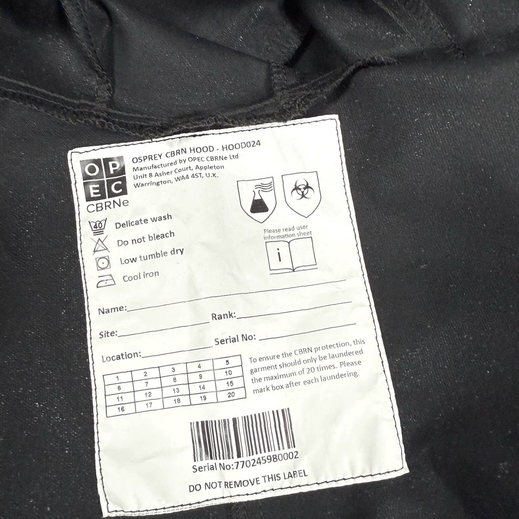 Osprey OPEC Jacket Mens 42 Black Protective Workwear Overcoat Size US 42 / EU 58 - 4 Thumbnail