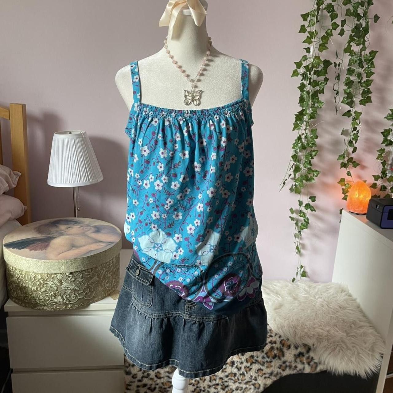 Esprit 2000s Esprit blue floral and apple print tank top Size L / US 10 / IT 46 - 2 Thumbnail
