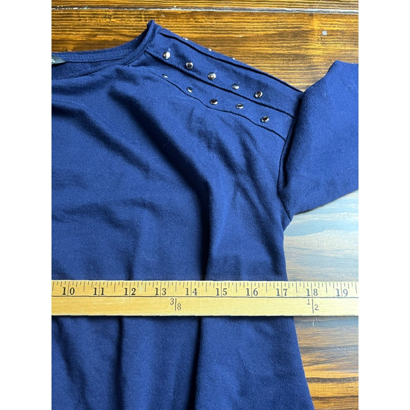 Vintage Rock & Republic Sweater Women's Size M Navy Blue Side Knot Metal Detail Pullover Long Sleeve Round Neck Casual Size M / US 6-8 / IT 42-44 - 3 Thumbnail