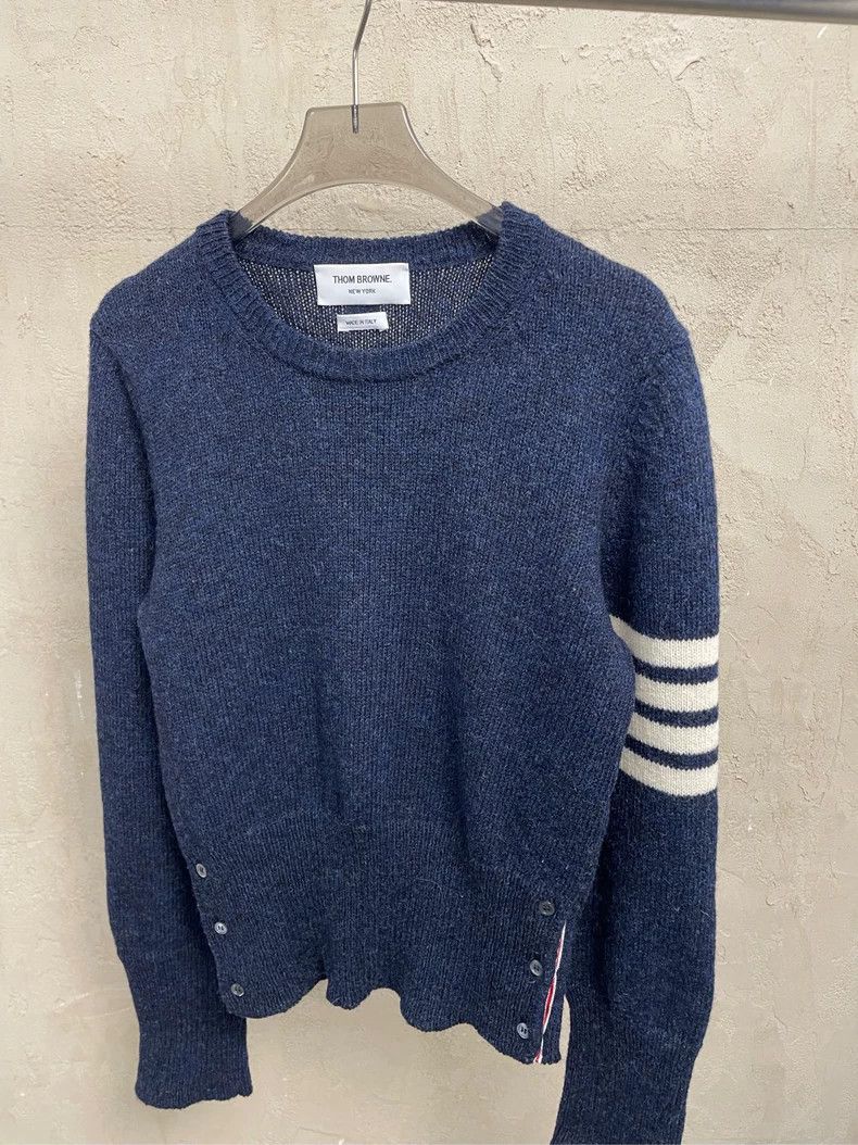 Thom Browne Thom browne Dark blue four-striped round-neck wool sweater Size US XS / EU 42 / 0 - 3 Thumbnail