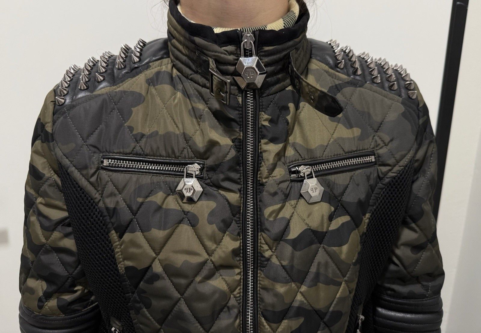 Philipp Plein Philipp Plein Womens Camo Camouflage Jacket Spikes Biker Size L / US 10 / IT 46 - 11 Thumbnail
