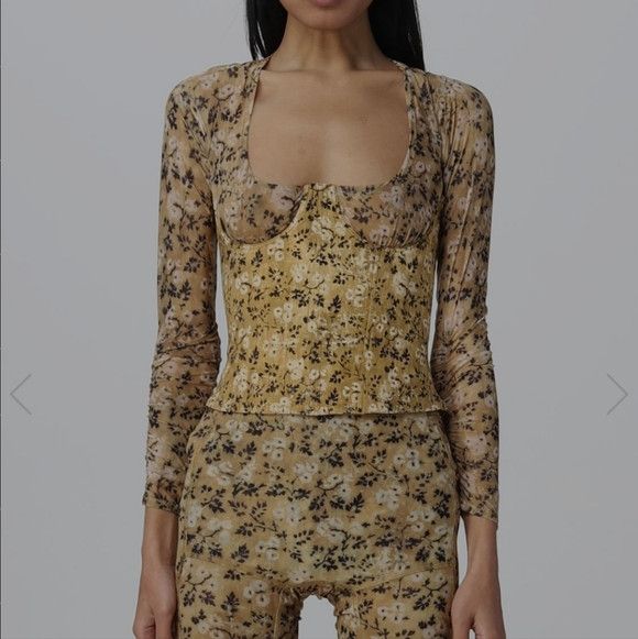 KNWLS Knwls Scythe Corset Yellow Wallflower Floral Sheer Top - S Size S / US 4 / IT 40 - 1 Thumbnail