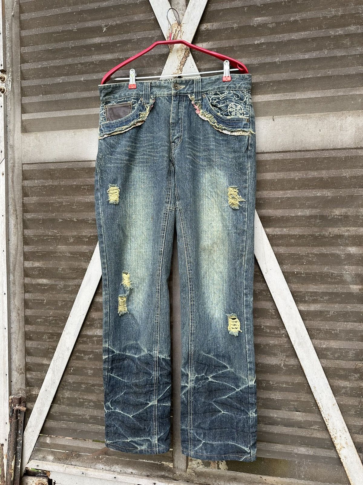 Vintage 👹Vintage GUMU Japan Floral Design Denim Size US 31 - 2 Thumbnail