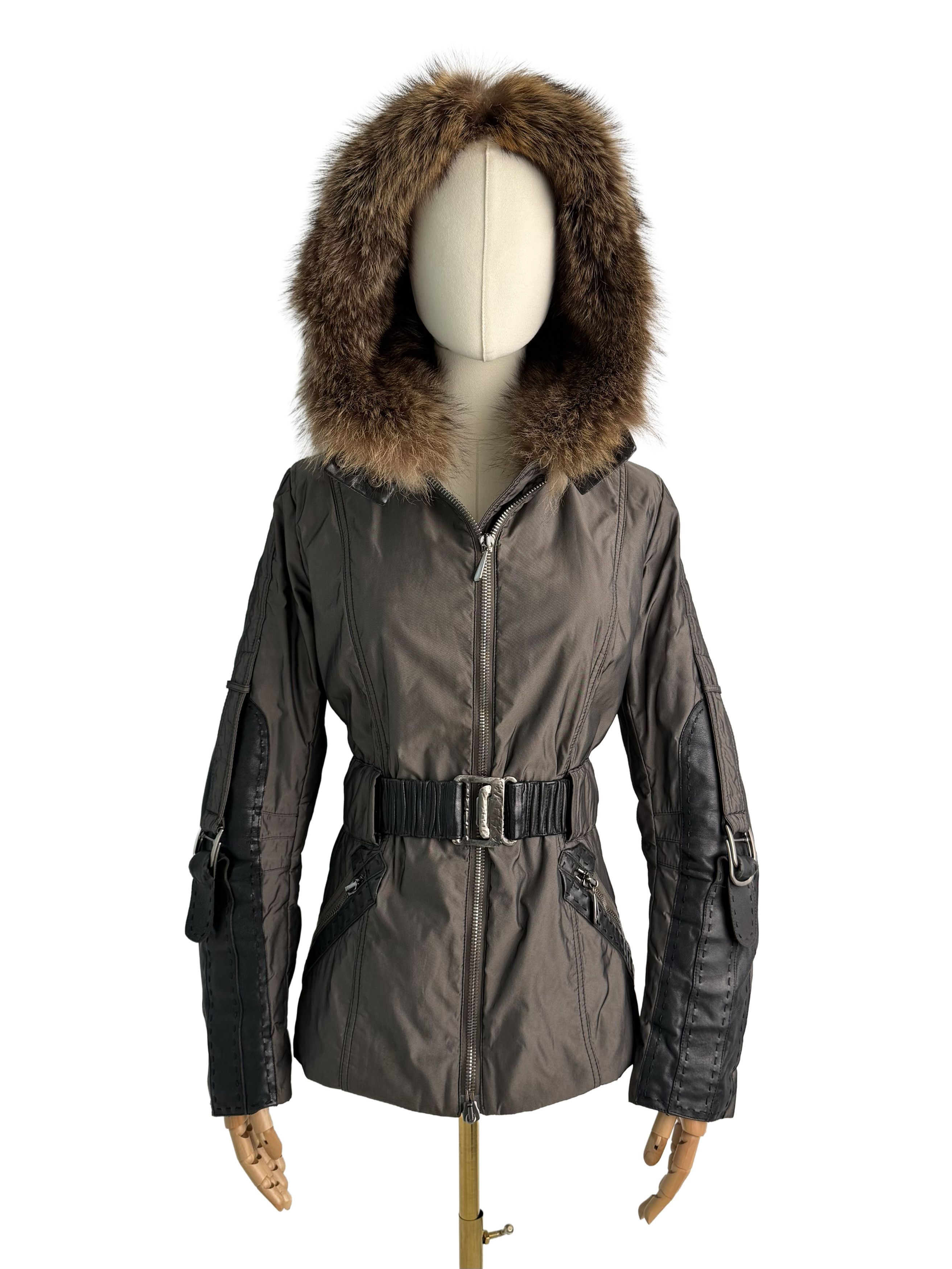 Vintage Vintage Jacket Real Fur Trim Belted Zip Brown Coat Size M / US 6-8 / IT 42-44 - 3 Thumbnail