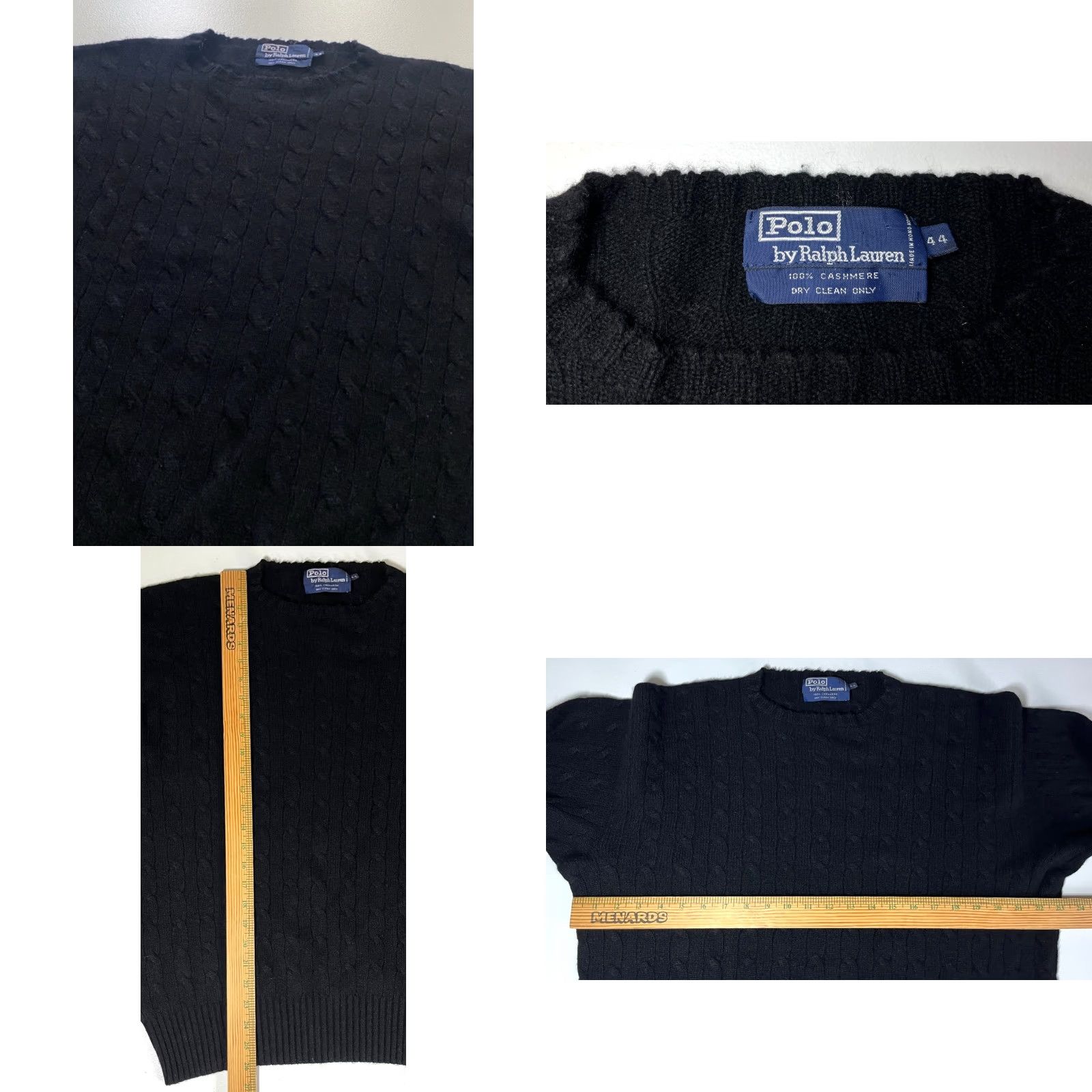 Polo Ralph Lauren MEN'S VINTAGE Polo Ralph Lauren Cable Knit Cashmere Sweater Black Sz 44 L US Size US L / EU 52-54 / 3 - 8 Thumbnail