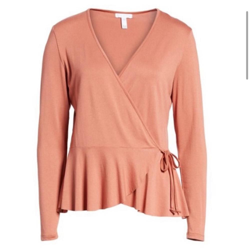 Designer Leith Wrap Surplice Long Sleeve Top Cedar Coral Size Large Size L / US 10 / IT 46 - 3 Thumbnail