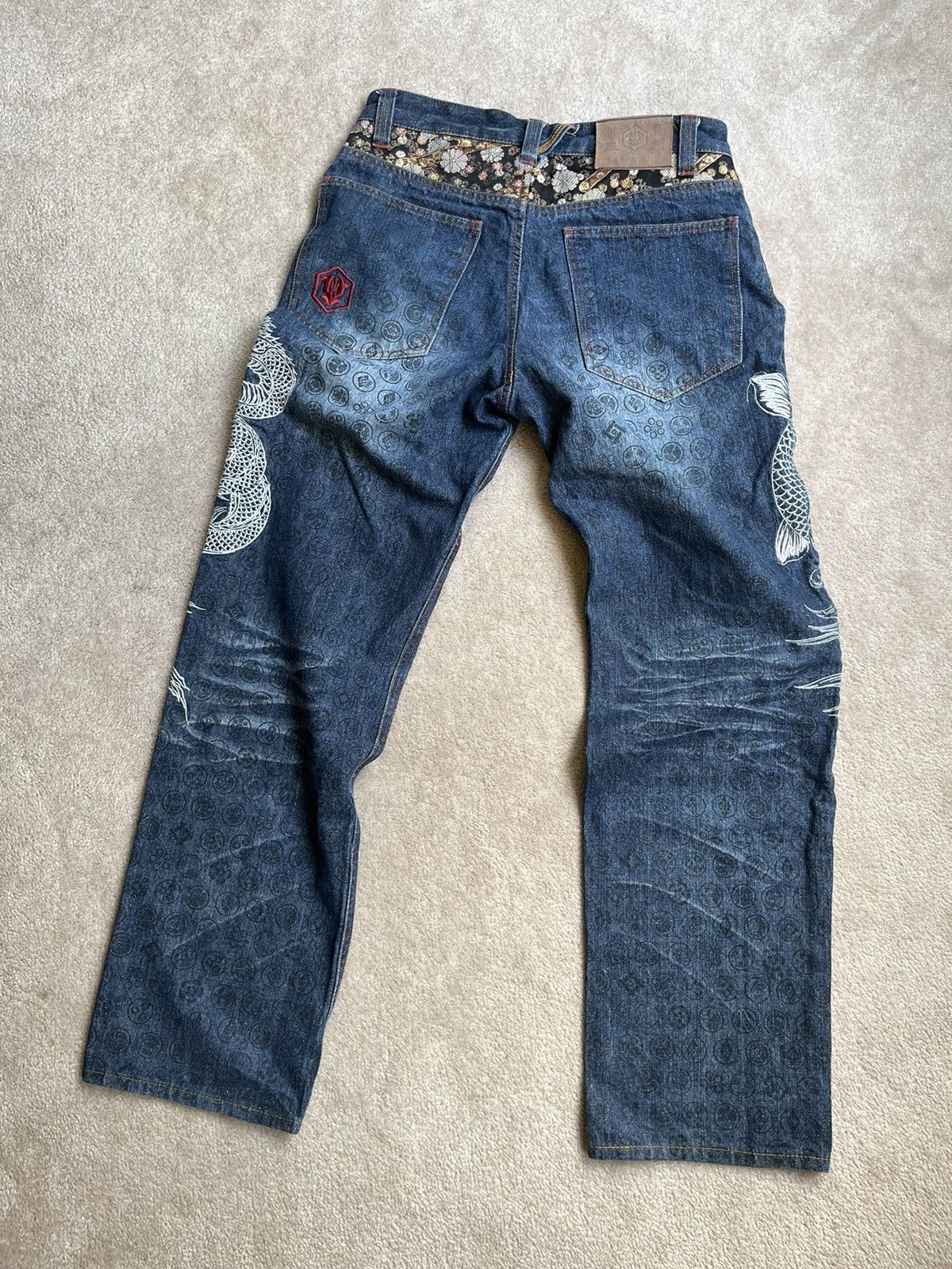 Japanese Brand Kara Kuri Embroided Fish & Dragon Jeans Size US 32 / EU 48 - 7 Thumbnail
