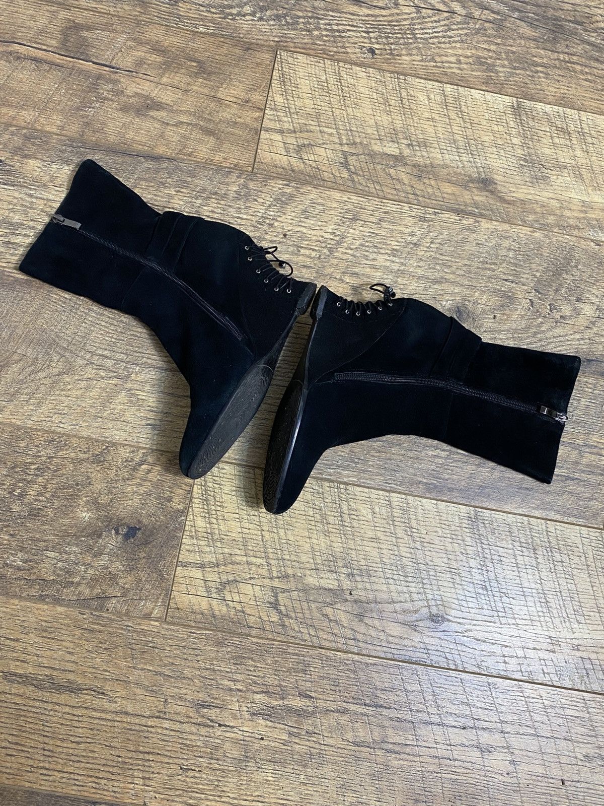 Japanese Brand Rare Y2K Avant Garde Laced Suede Wedge Boots Size US 8 / IT 38 - 2 Thumbnail