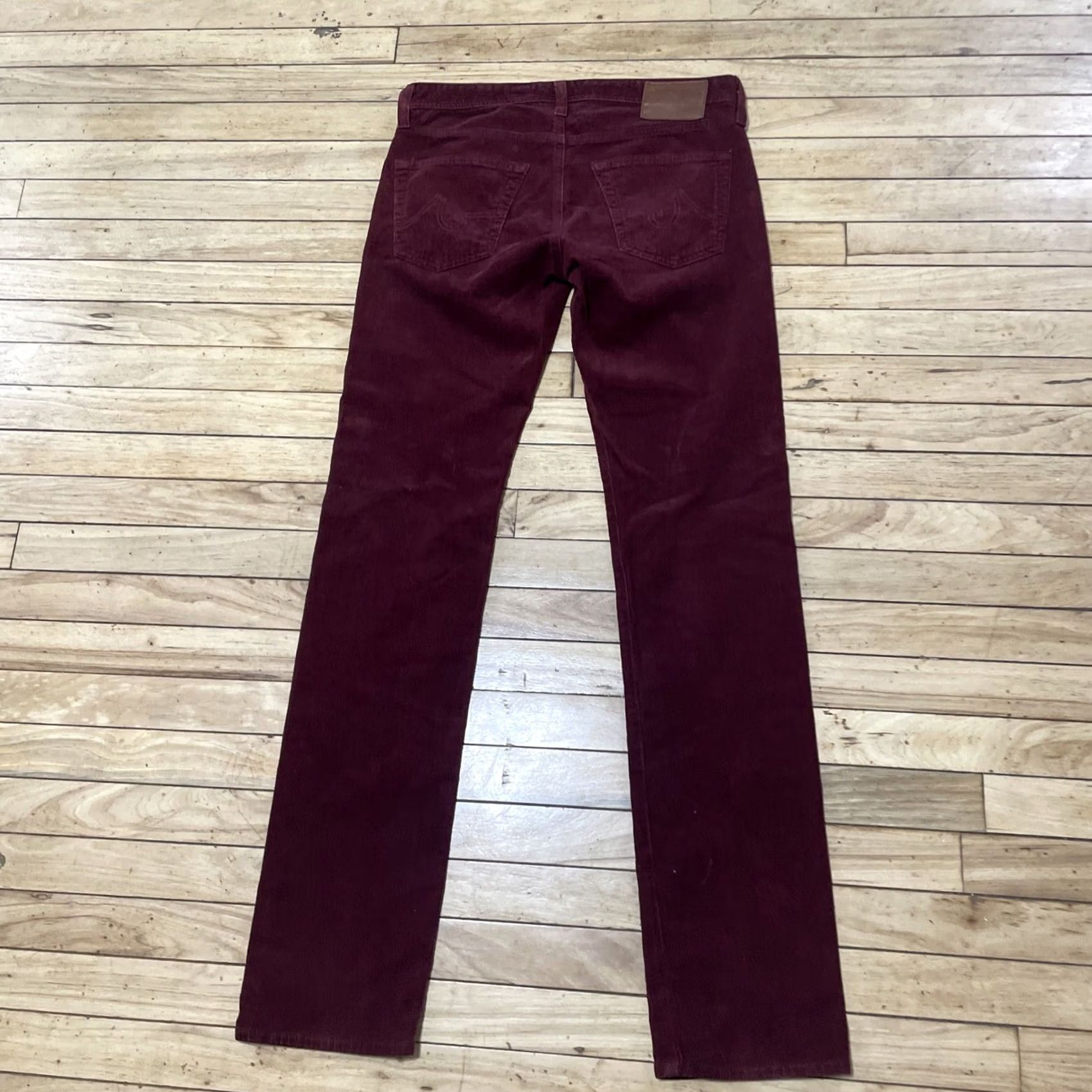 Vintage ADRIANO GOLDSCHMIED Corduroy Pants Men 30x35 The Matchbox Slim Straight Maroon Red Slim Chino 5-Pocket USA City Preppy Men Size US 30 / EU 46 - 2 Thumbnail