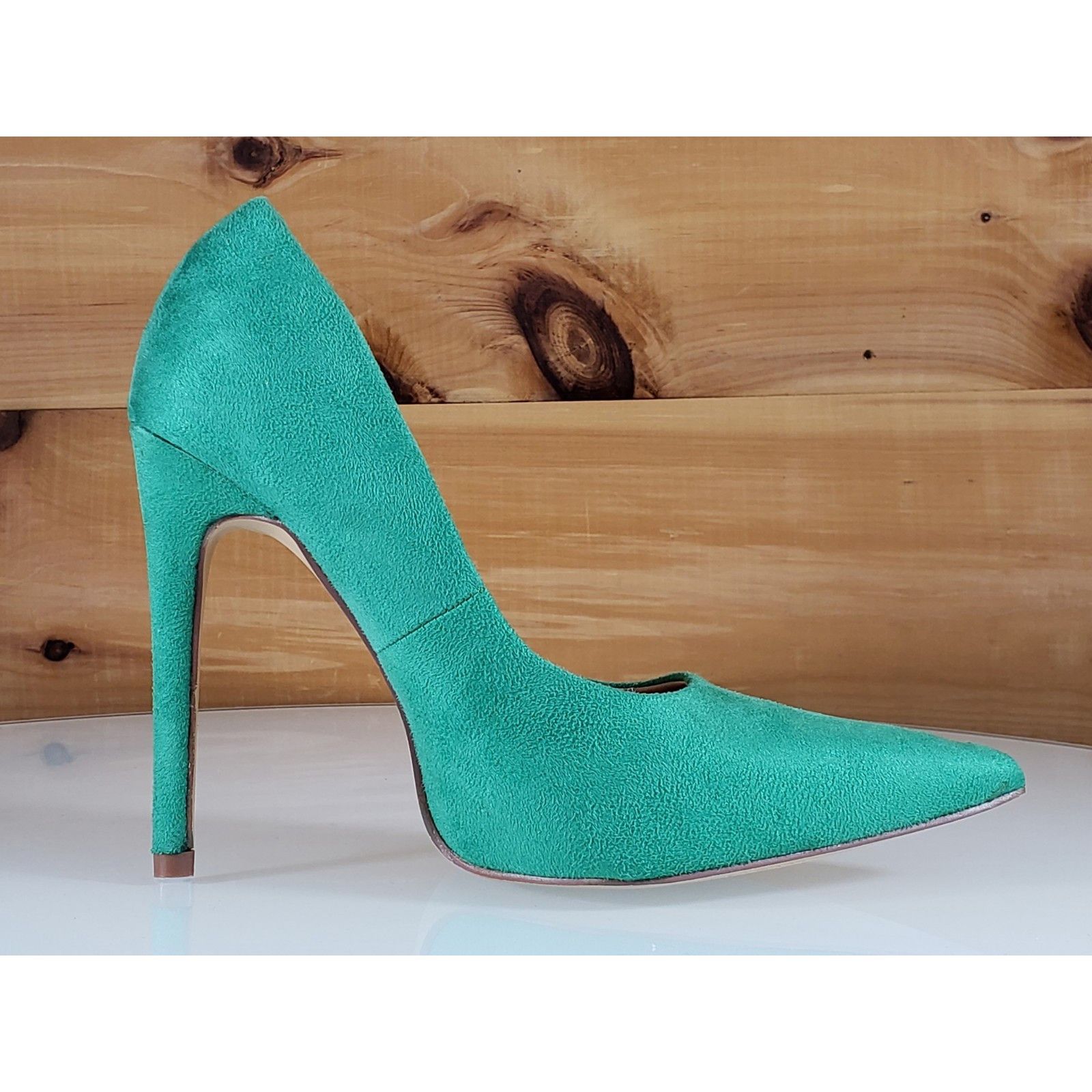 Other Red Cherry Milly Green Vegan Suede Pointy Toe Pump Shoe 4.5" Size US 9 / IT 39 - 5 Thumbnail