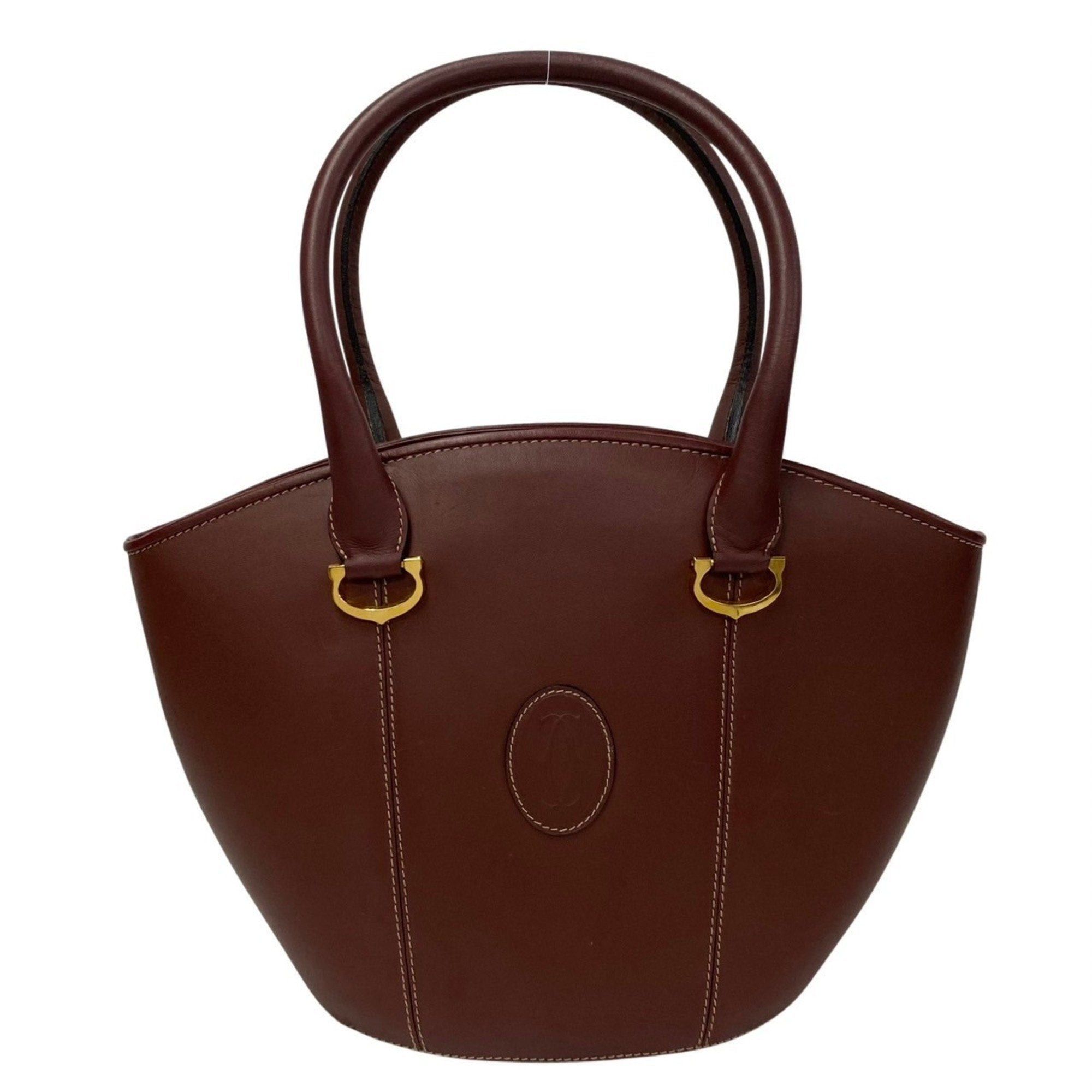 image of Cartier Mustline Leather Handbag Tote Bag Bordeaux Red 31281, Women's