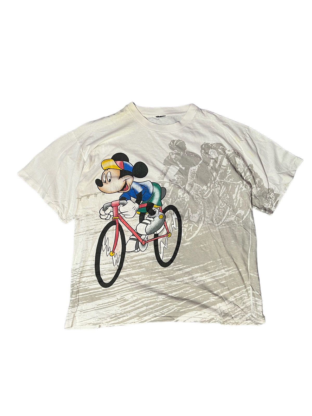 image of Disney x Mickey Mouse Vintage Mickey Mouse Cycling Aop 90's in White, Men's (Size Large)