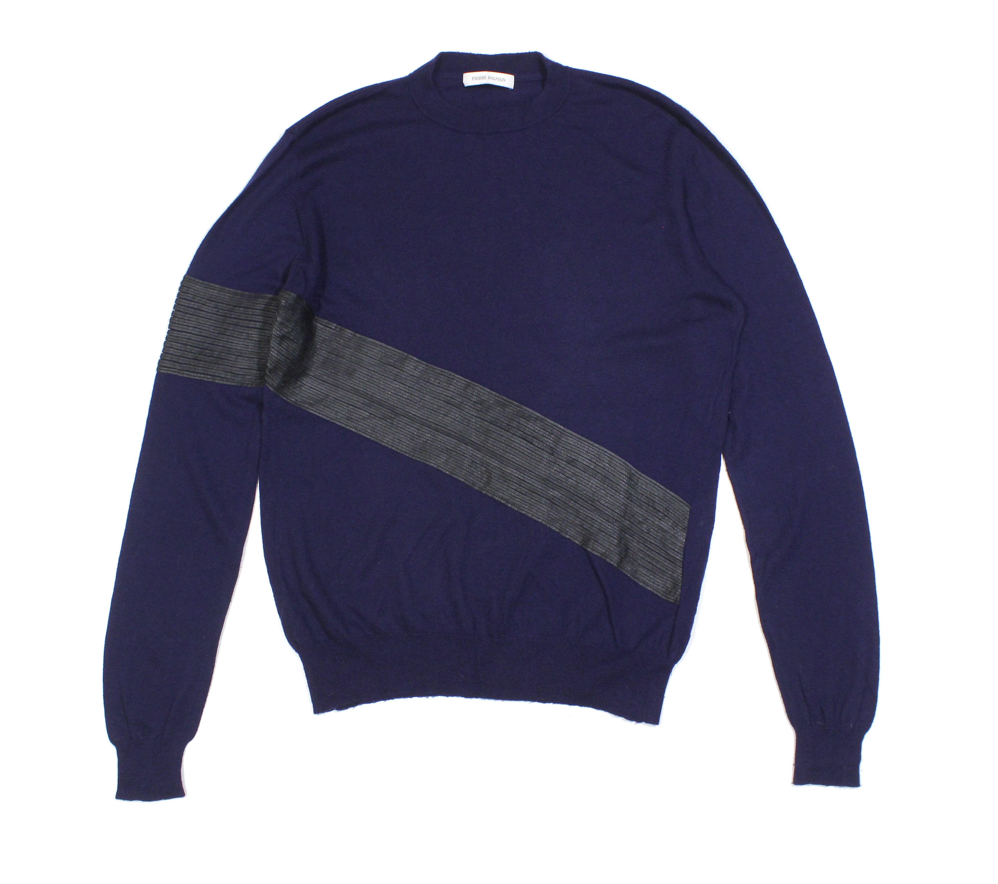 Balmain Wool Blend Leather Stripes Sweater Size US M / EU 48-50 / 2 - 1 Thumbnail