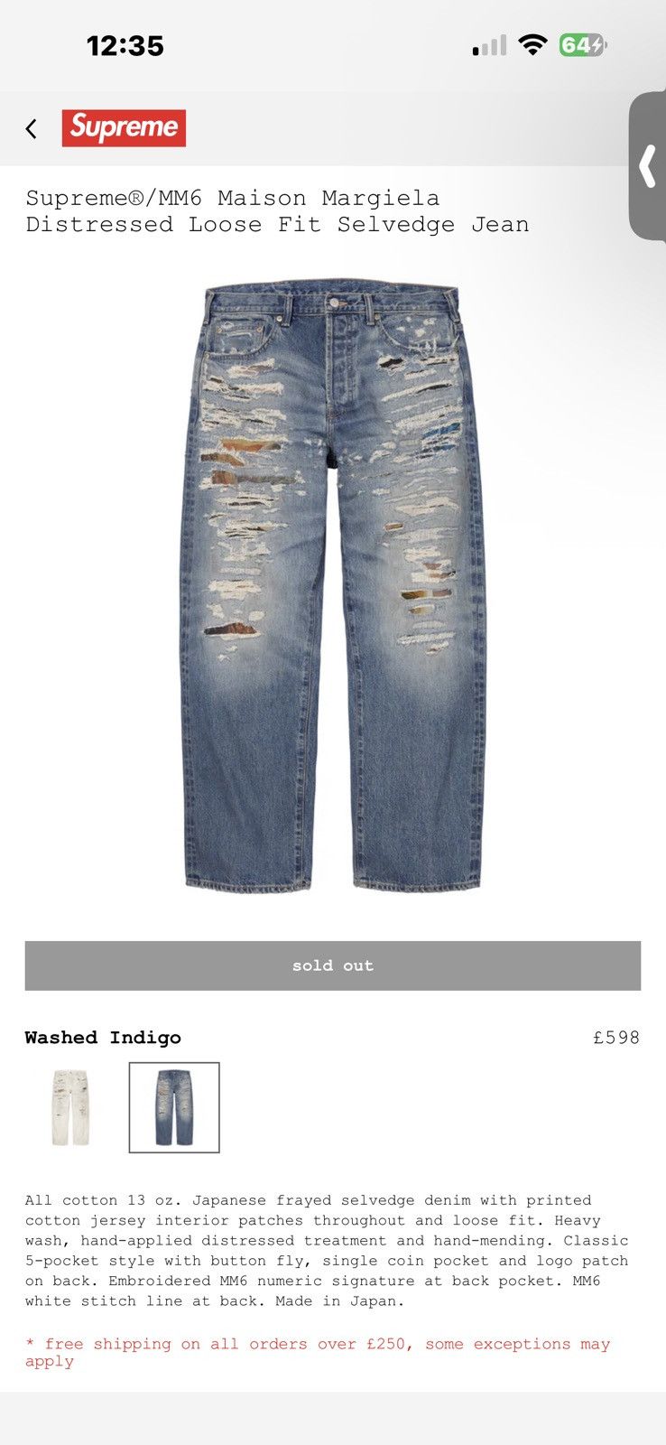 Maison Margiela × Supreme Supreme x MM6 Maison Margiela Distressed Loose Fit jean Size US 30 / EU 46 - 19 Thumbnail