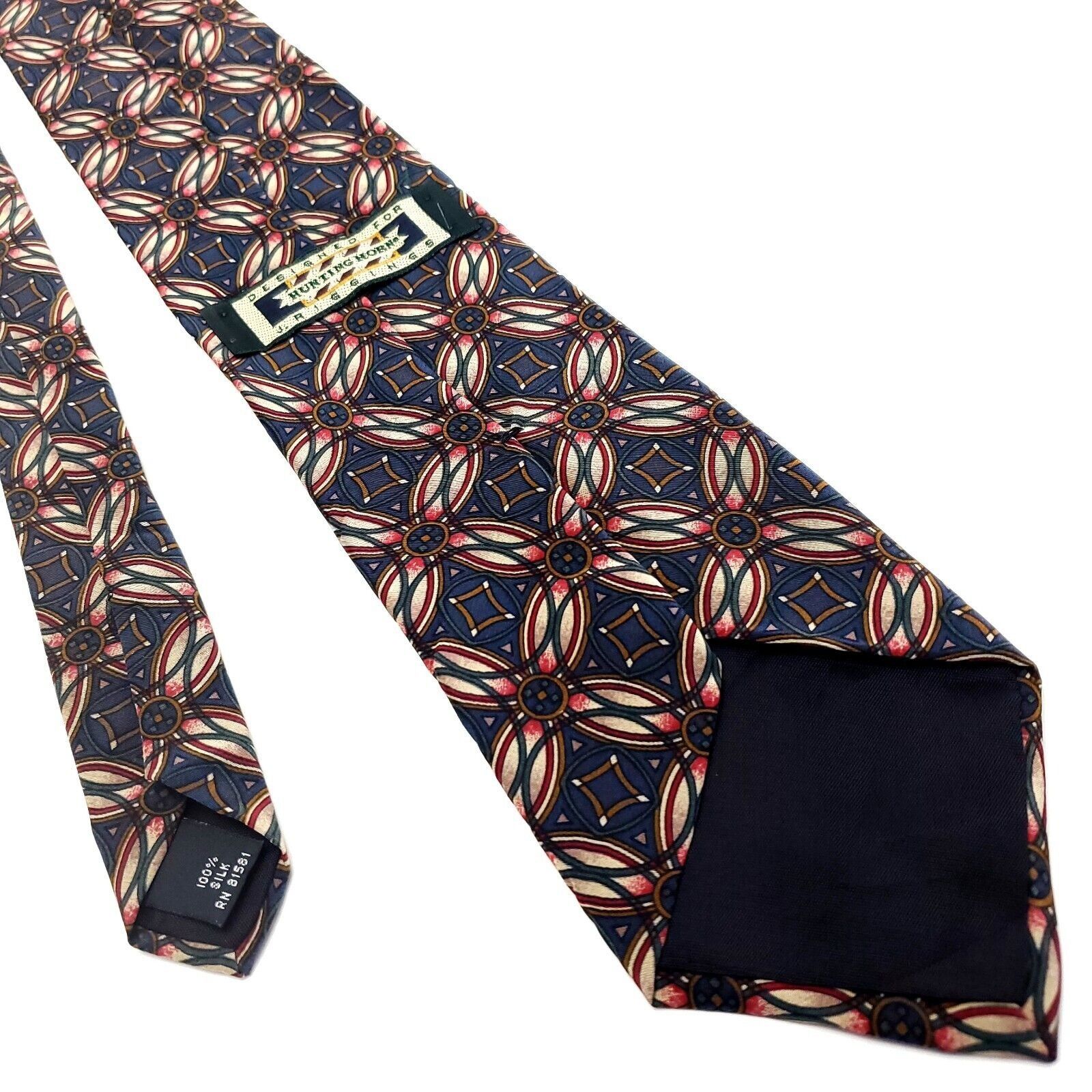 Designer Hunting Horn Blue Red Silk Tie Woven Short Geometric Size ONE SIZE - 3 Thumbnail