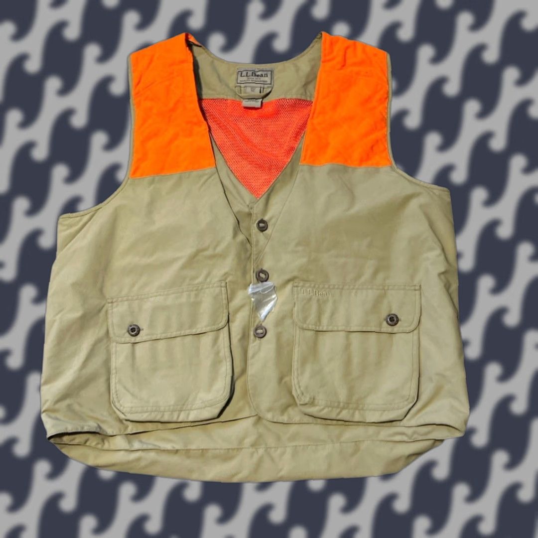 VINTAGE Bean Men's Hunting Vest Nylon XXL Beige Blaze Orange