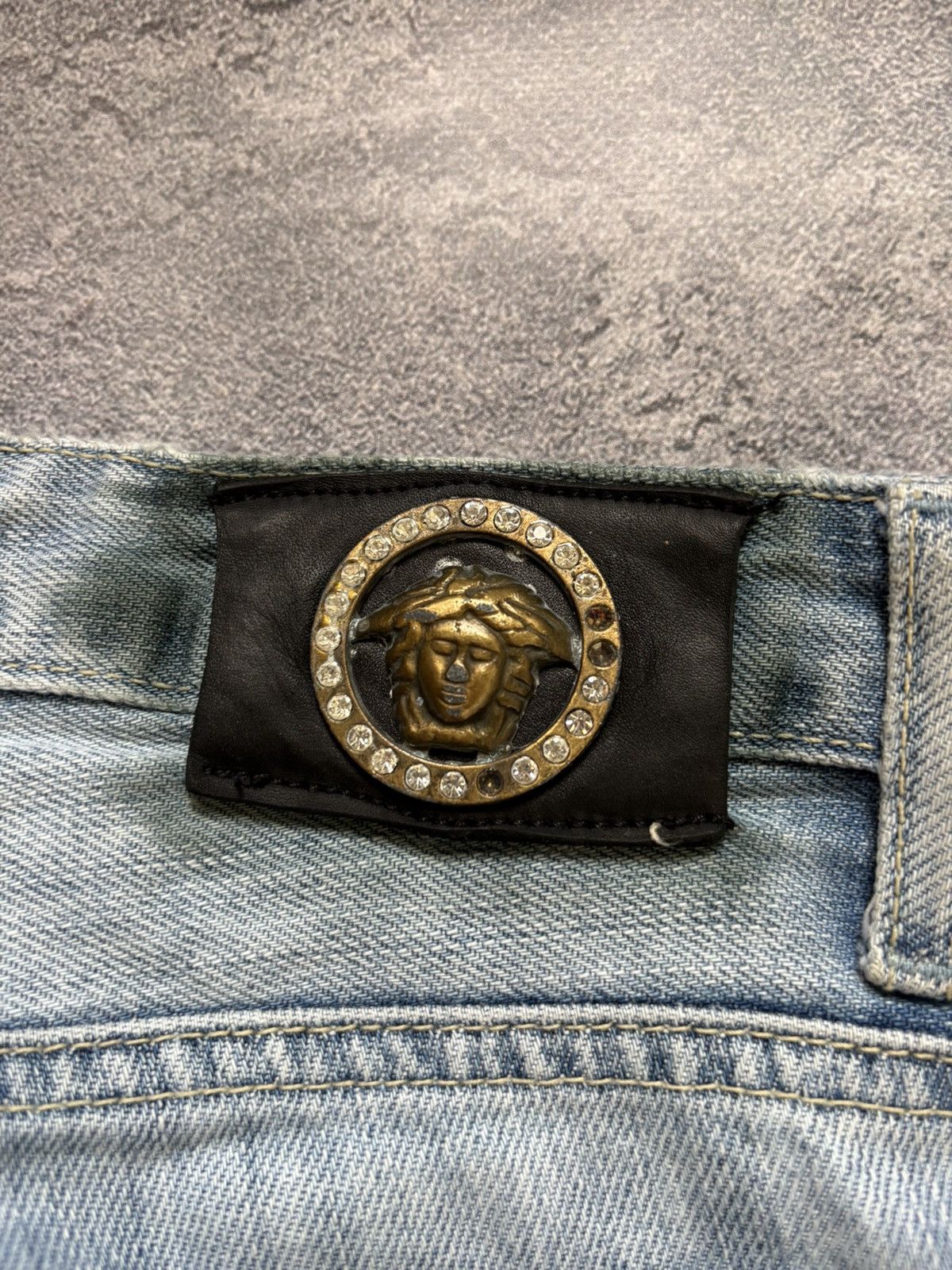 Versace Jeans Couture Vtg Versace Y2K Medusa Logo Distressed Bootcut Flared Jeans Size 29" - 5 Thumbnail
