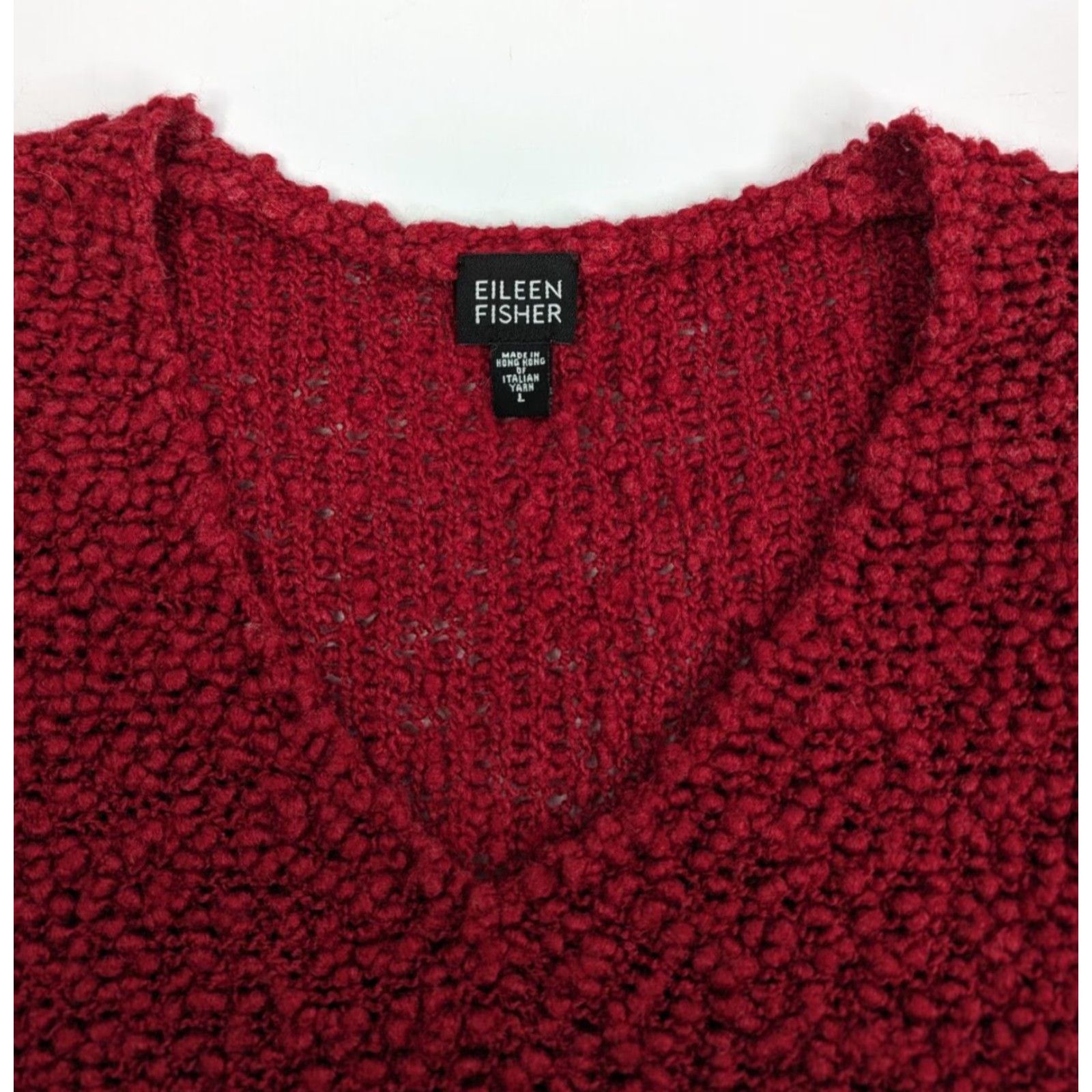 Eileen Fisher Eileen Fisher Sweater Lady Large Red Wool Silk Textured Popcorn V-Neck Slouchy Pullover Knit Open-Knit Size L / US 10 / IT 46 - 7 Thumbnail