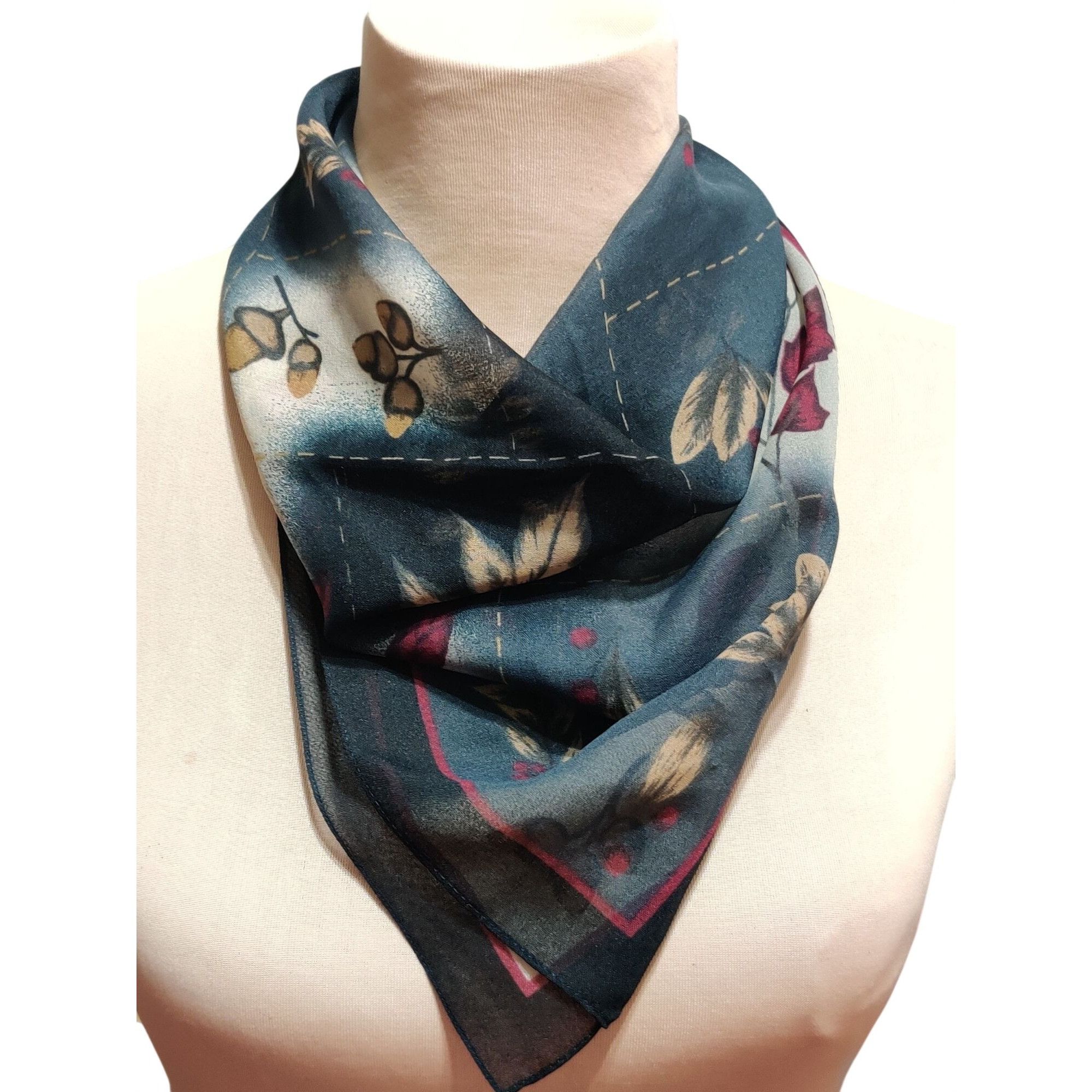Vintage Kathie Lee Womens Scarf Vintage Black Botanical Leaf Print S Size ONE SIZE - 2 Thumbnail