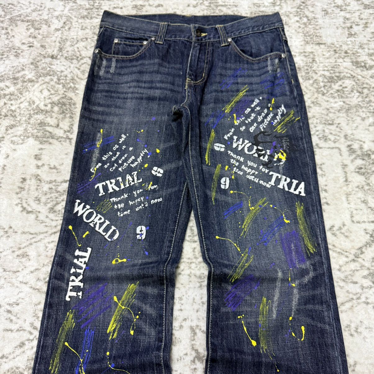 semanticdesign Semantic Design Japan Paint Splatter Poems Flare Jeans Size US 30 / EU 46 - 2 Thumbnail