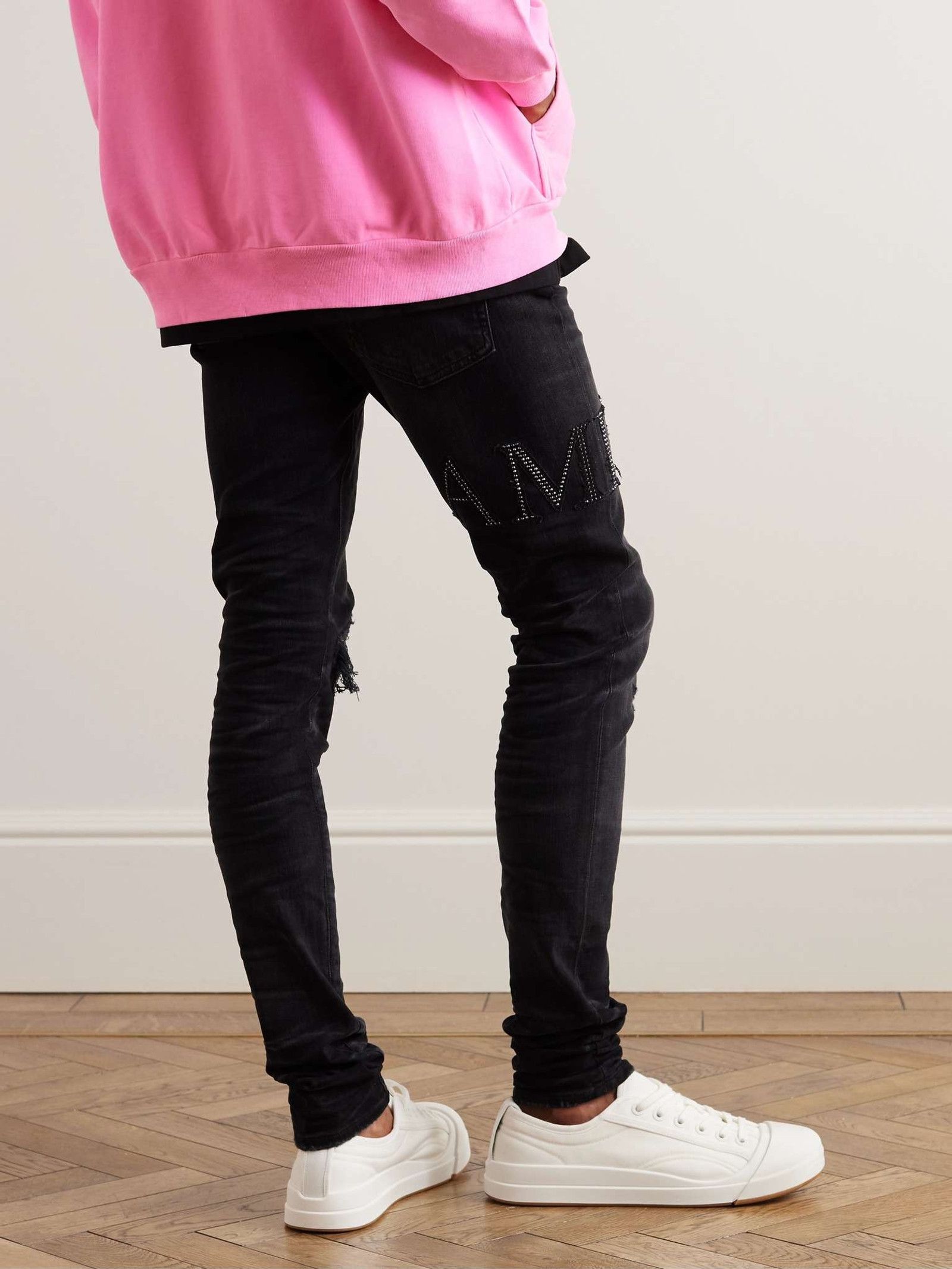 Amiri o1mle0426 Crystal Embellished Logo Jeans in Indigo Blue Size US 38 / EU 54 - 4 Thumbnail