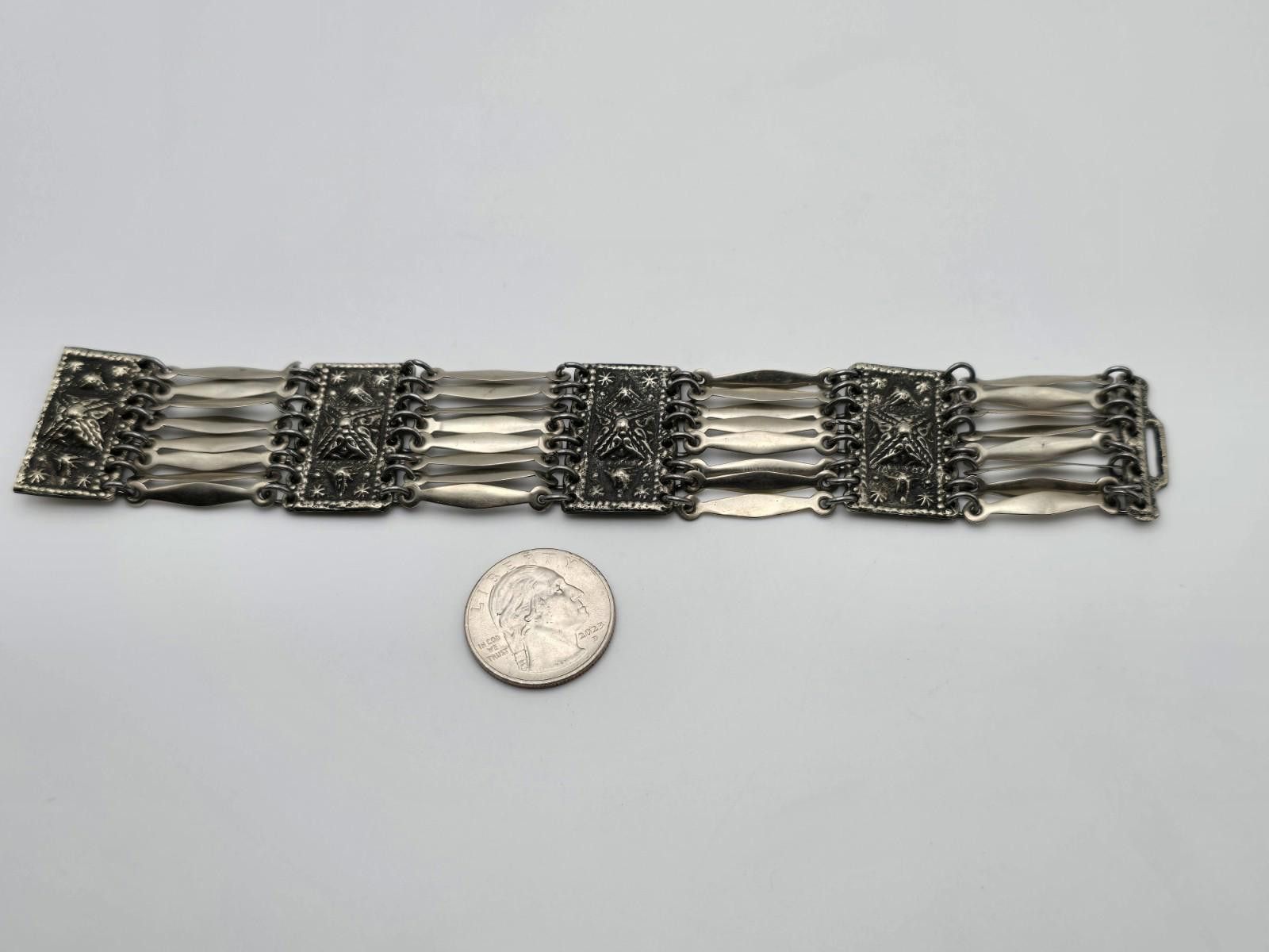 Other Vintage Taxco Sterling Aztec 4 Panel Feather Link Bracelet Size ONE SIZE - 5 Thumbnail