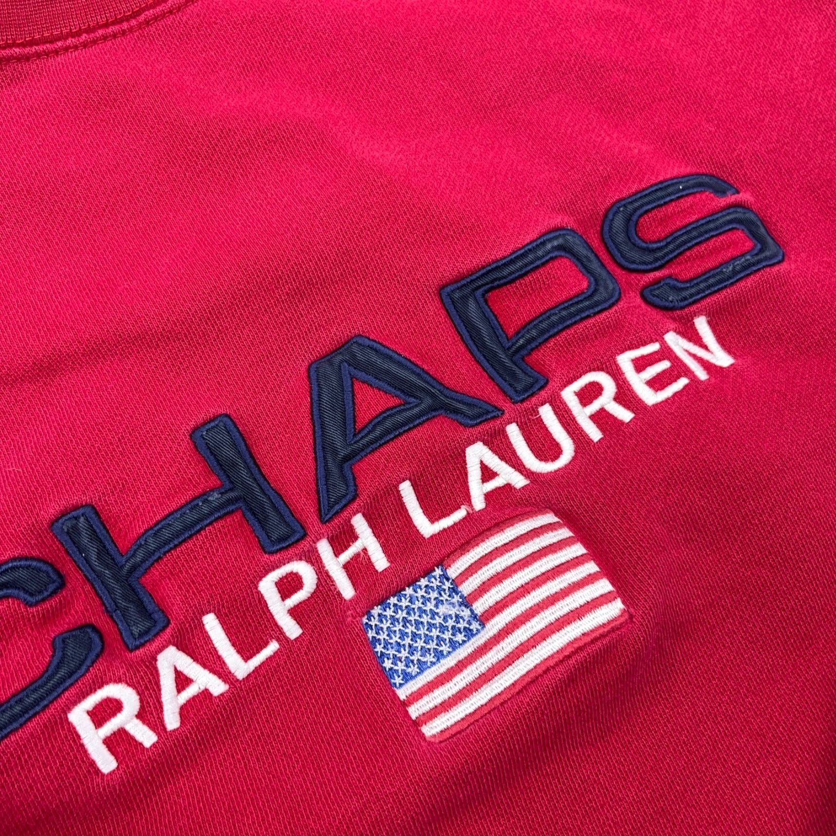 Chaps VINTAGE Chaps Sweatshirt Men XL Red USA Flag Spell Out Shirt Pullover Crew Neck Buttoned Heavyweight Classic USA Mens XL Red Size US XL / EU 56 / 4 - 6 Thumbnail