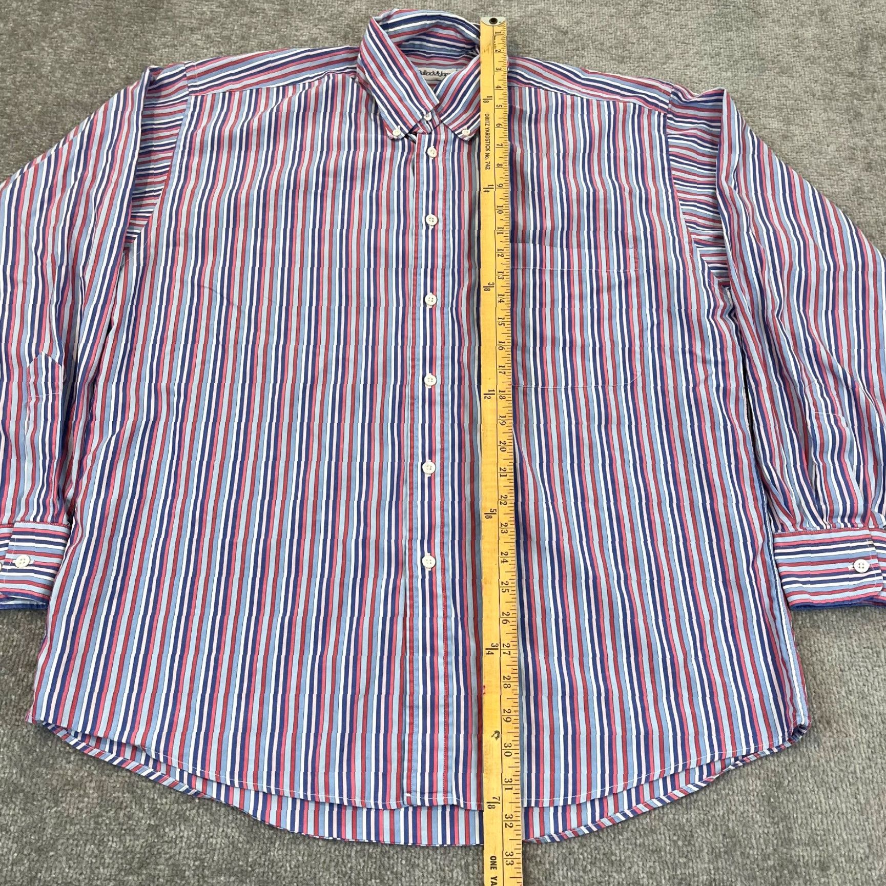Vintage Bullock & Jones Shirt Mens Large Red White Blue Striped Button Up Down Dress L/S Size 42R - 6 Thumbnail