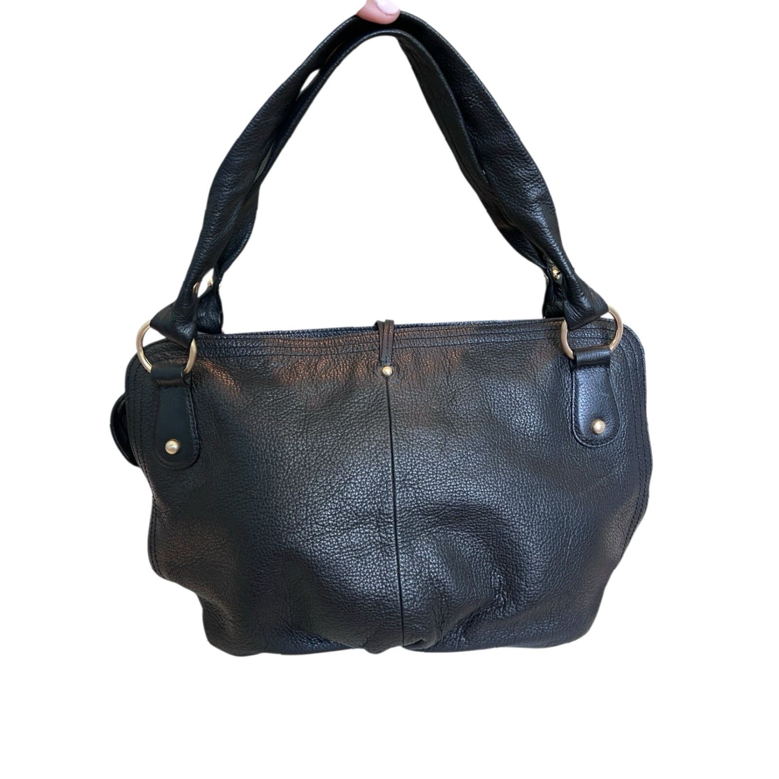 Talbots VINTAGE Talbots Black Leather Pebbled Hobo Shoulder Bag Purse Tassels Brass Hardware Bag Size ONE SIZE - 3 Thumbnail