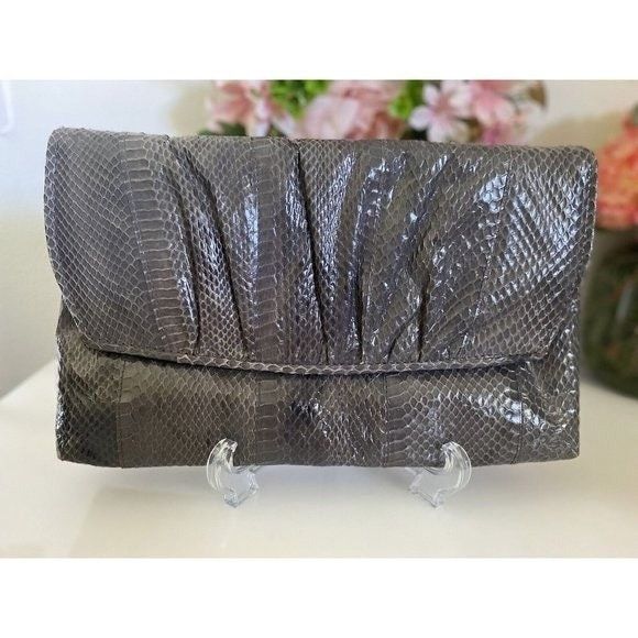 image of Vintage Jasmin Bag Purse Clutch Genuine Snakeskin Gray 1970S in Grey, Women's