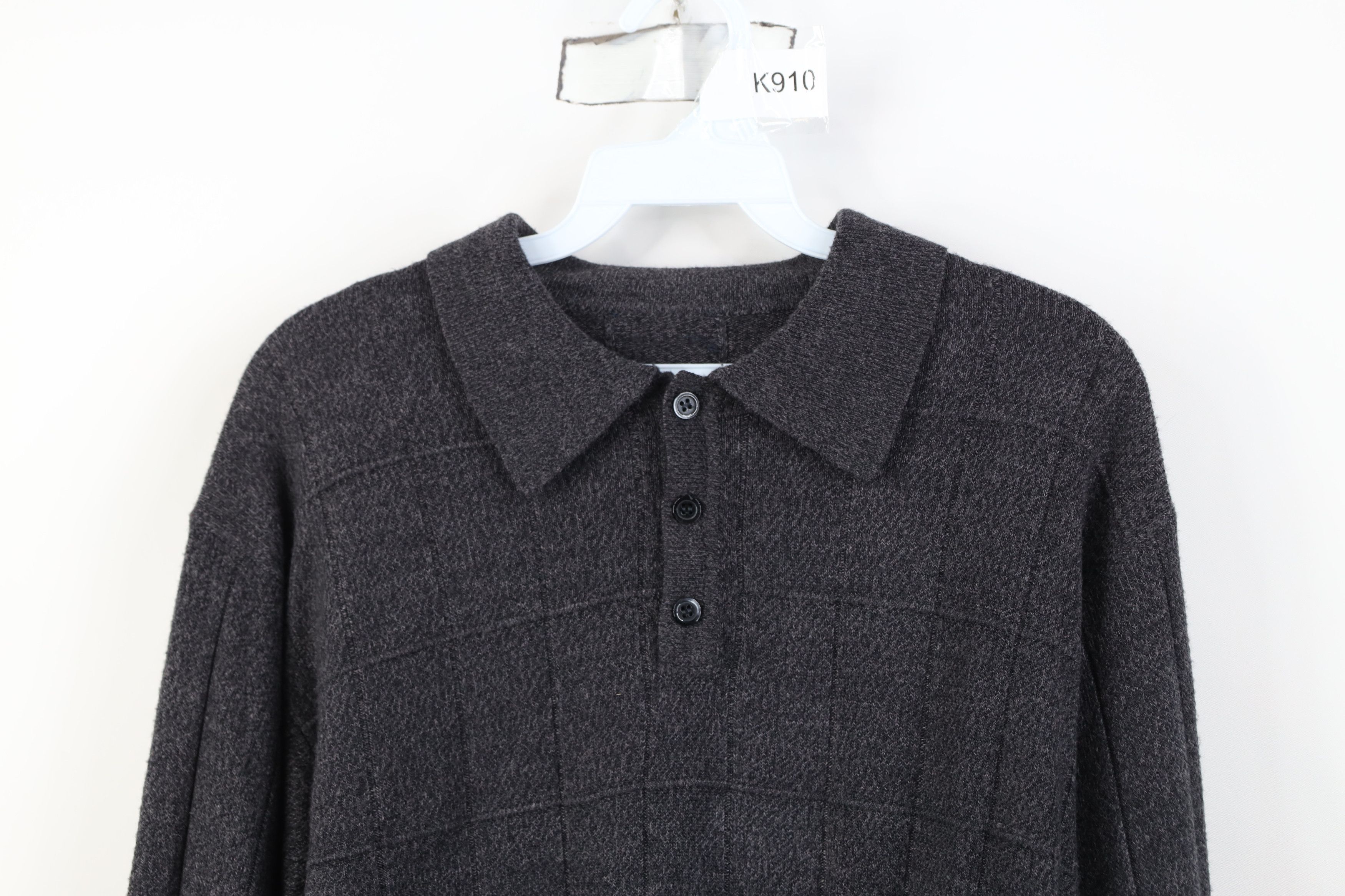 Vintage Vintage 90s Streetwear Knit Collared Sweater Gray Checkered Size US M / EU 48-50 / 2 - 2 Thumbnail