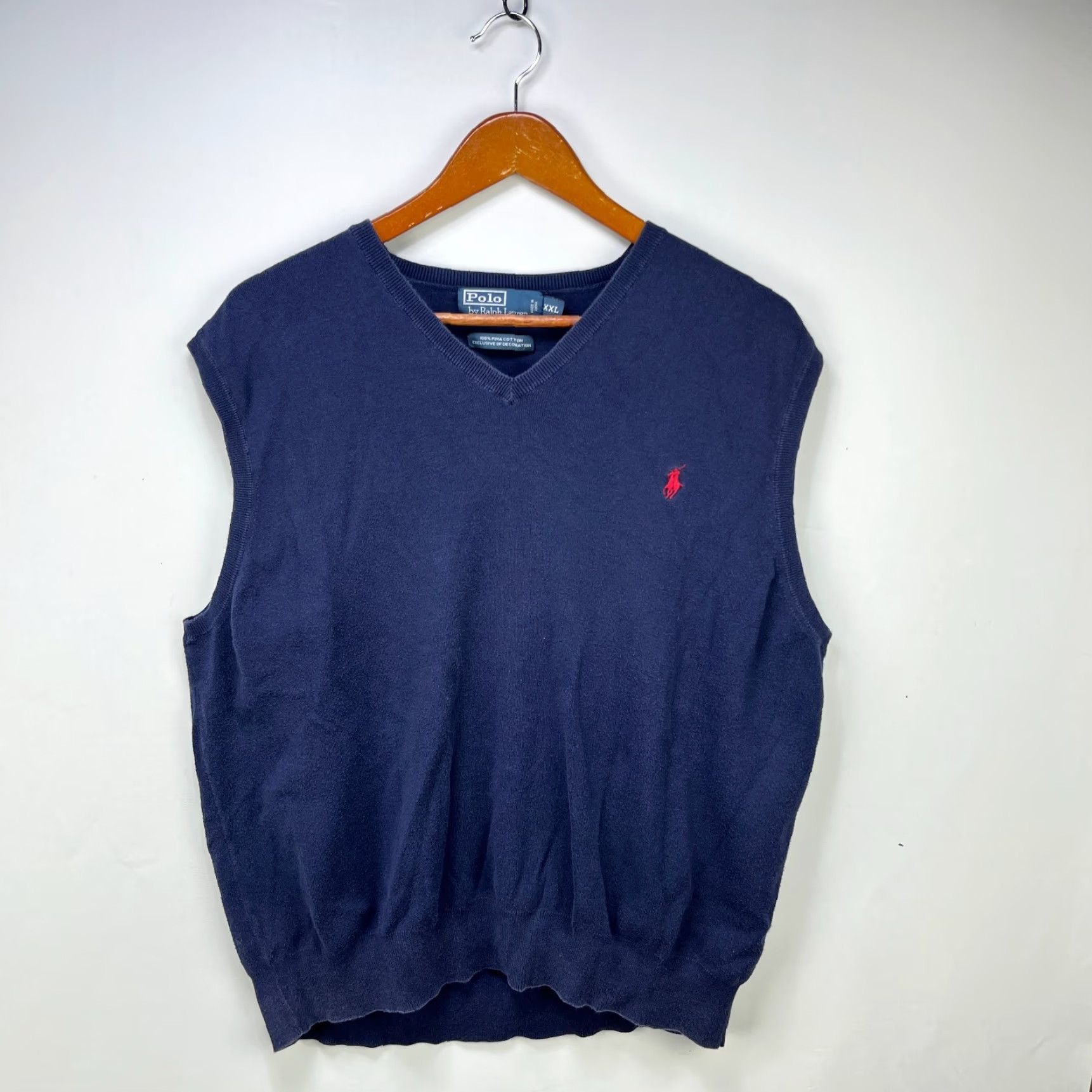 Polo Ralph Lauren VINTAGE Polo Ralph Lauren Pony Pima Cotton Golf Vest 2XL Blue Mens Sweater Vest Size US XXL / EU 58 / 5 - 2 Thumbnail