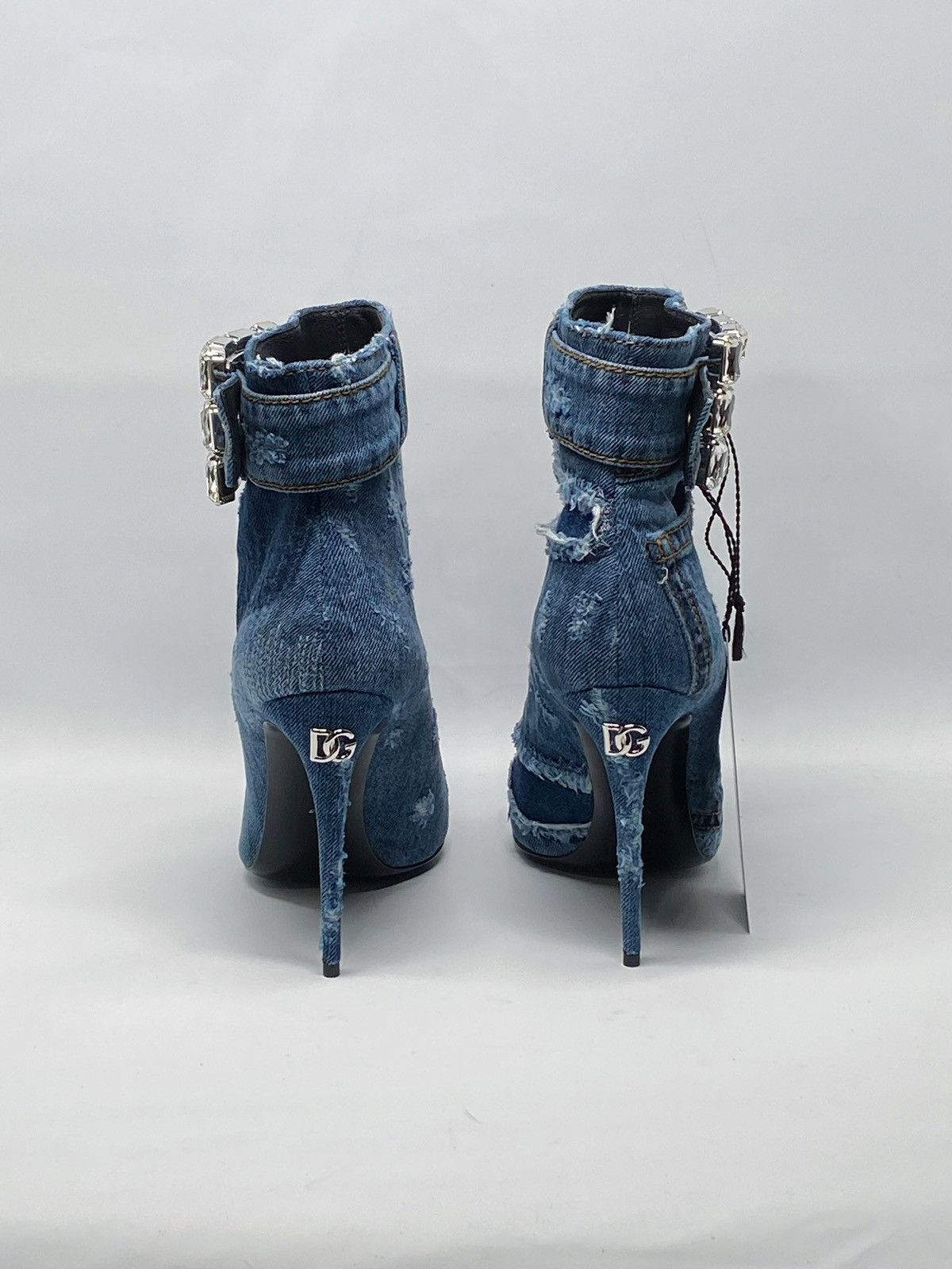 Dolce & Gabbana DOLCE & GABBANA denim ankle boots with rhinestone buckle Size US 7 / IT 37 - 8 Thumbnail