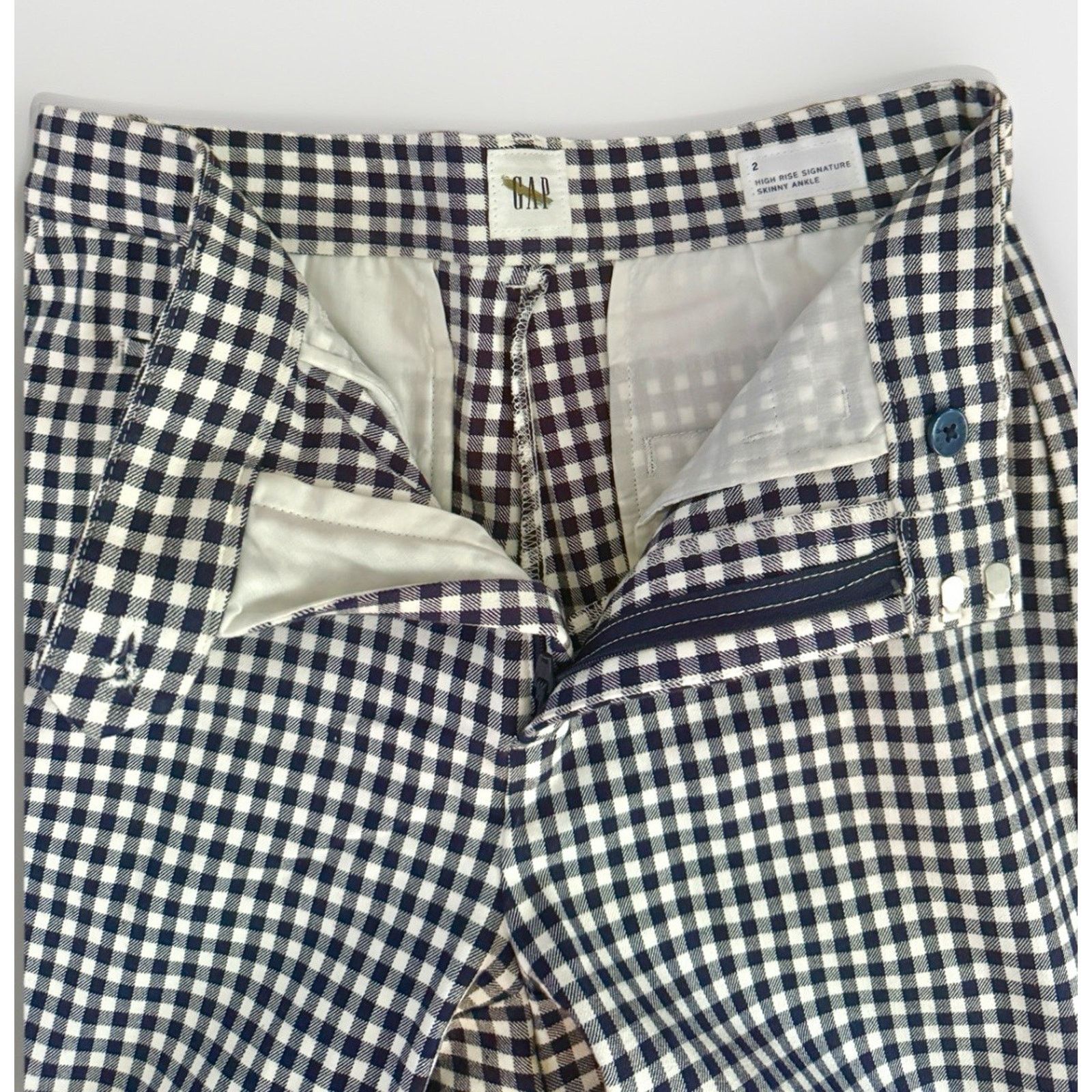 Gap GAP Mid Rise Skinny Ankle Pants Navy Gingham Stretch 2 Size 26" / US 2 / IT 38 - 5 Thumbnail