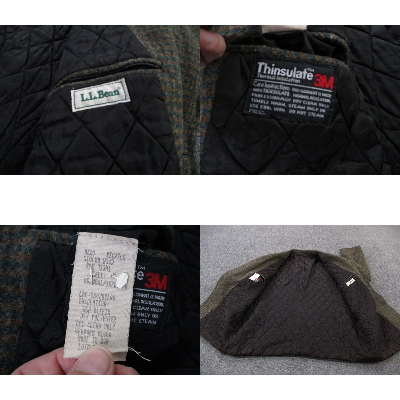 Vintage Vintage L.L. Bean Jacket Mens XL Wool Sport Blazer Coat Thinsulate Puffer Lined Herringbone Brown Nylon Wool Tuxedo Sportwear 90s Mens Size 46R - 8 Thumbnail