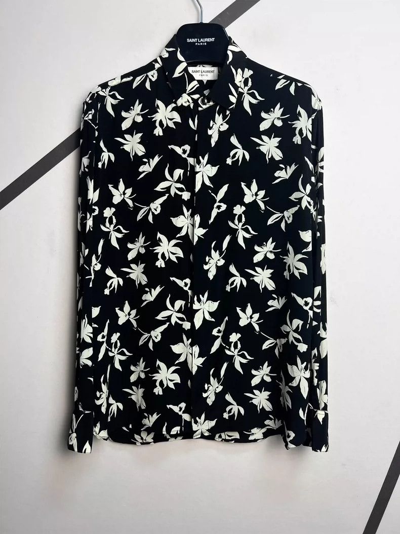 Saint Laurent Paris Saint Laurent Black and White Floral Shirt- DMC Size US M / EU 48-50 / 2 - 1 Thumbnail