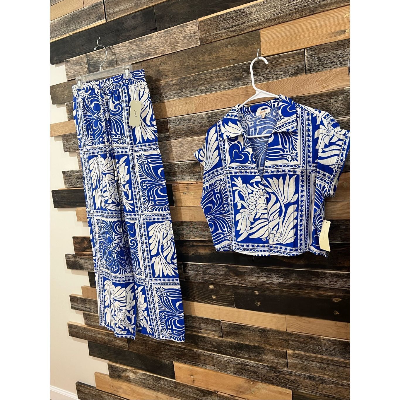 Other Two piece NWT set button front top pants blue white sz M Size M / US 6-8 / IT 42-44 - 1 Thumbnail