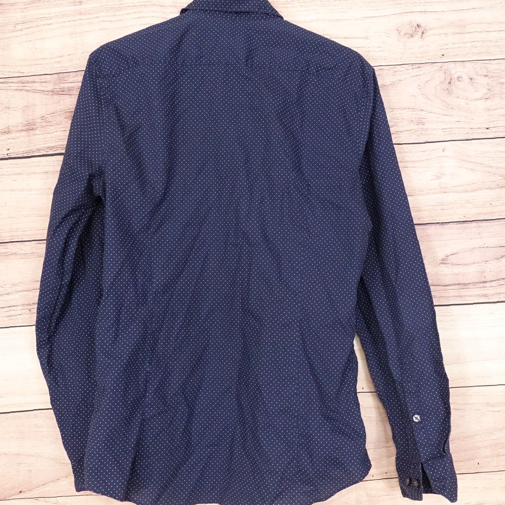 H&M H&M Shirt Mens Medium Blue Slim Fit Easy Iron Long Sleeve Polka Dot Dress Top -O Size US M / EU 48-50 / 2 - 3 Thumbnail
