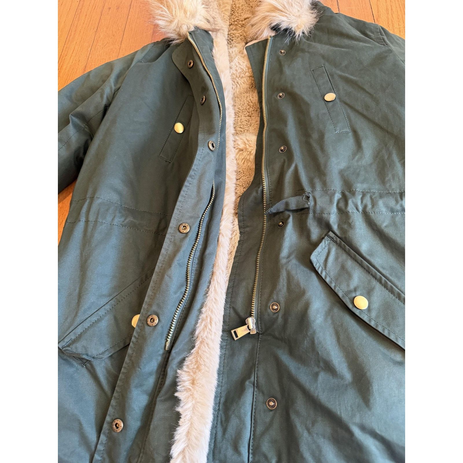 Loft LOFT Coat XSP Green Faux Fur Lined Hooded Parka Canvas Size XS / US 0-2 / IT 36-38 - 9 Thumbnail