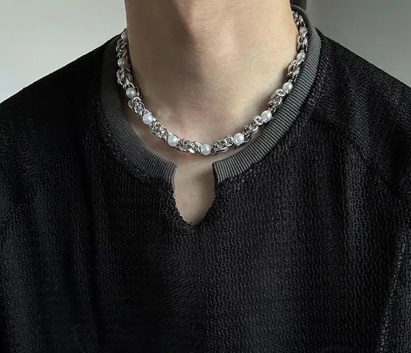 Jewelry Silver Chain Pearl Necklace, Chunky Statement Jewelry Size ONE SIZE - 2 Thumbnail