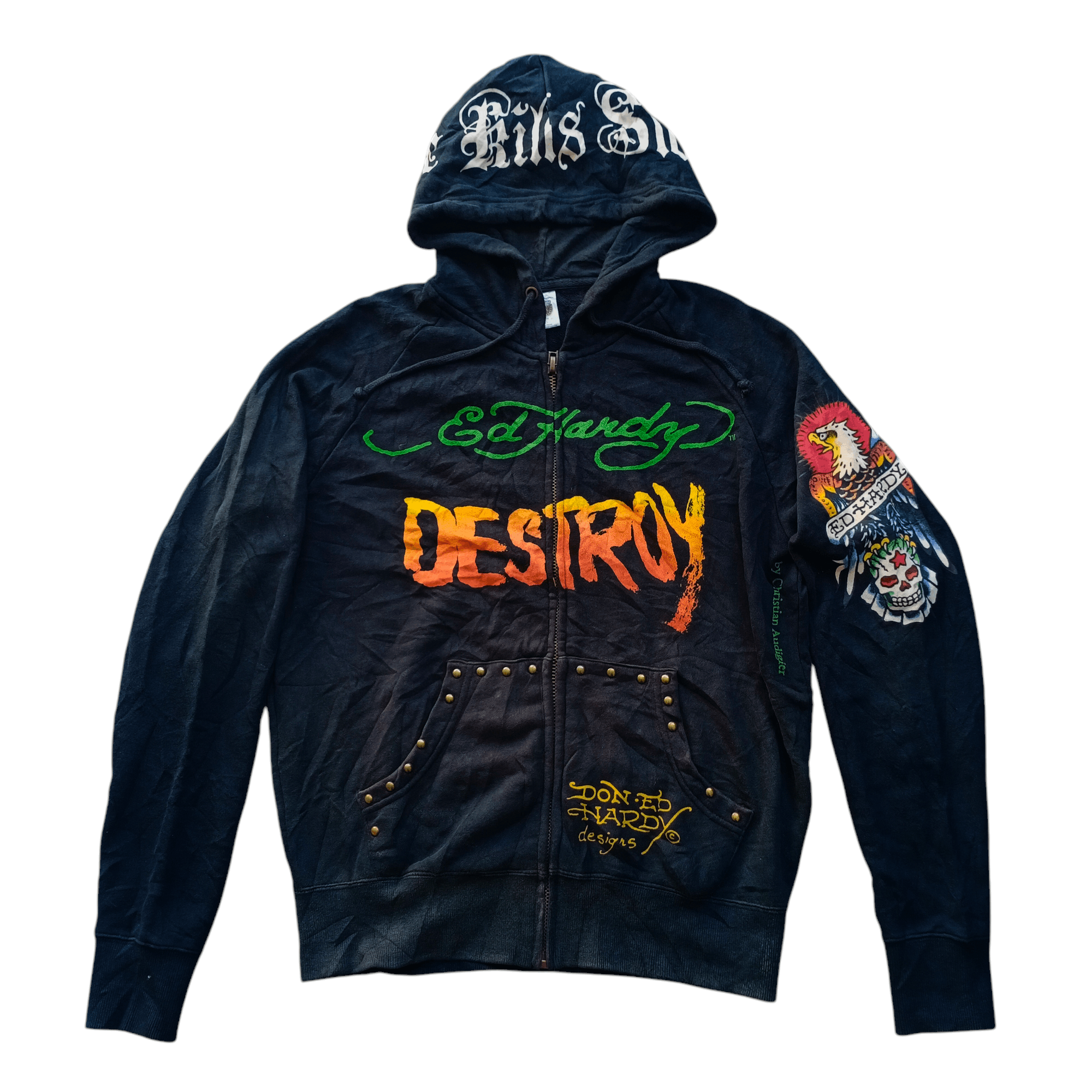 Christian Audigier Rare Vintage Ed Hardy Punks Not Dead Destroy Hoodie Size US S / EU 44-46 / 1 - 2 Thumbnail