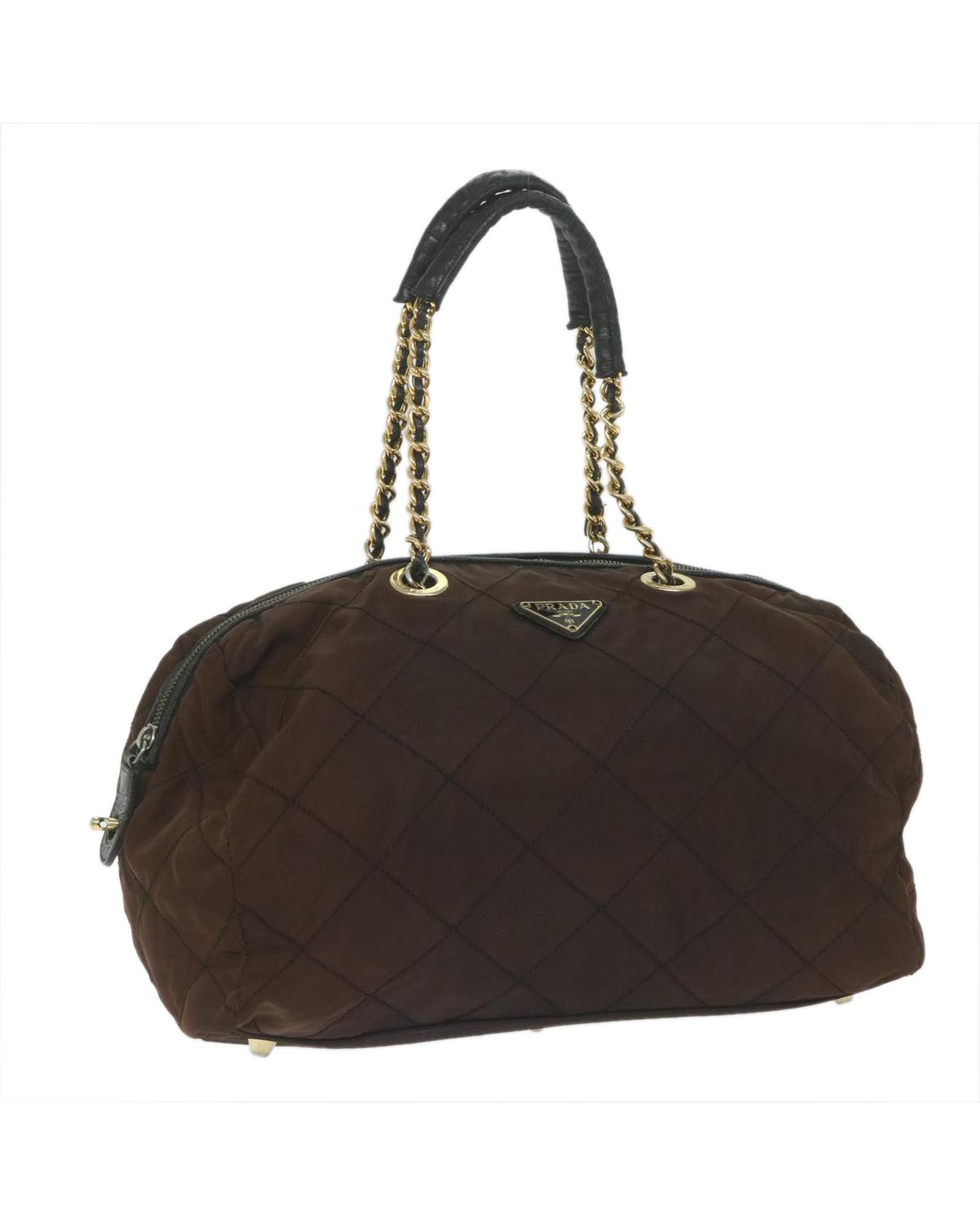 image of Prada Quilted Brown Nylon Handbag, Women's