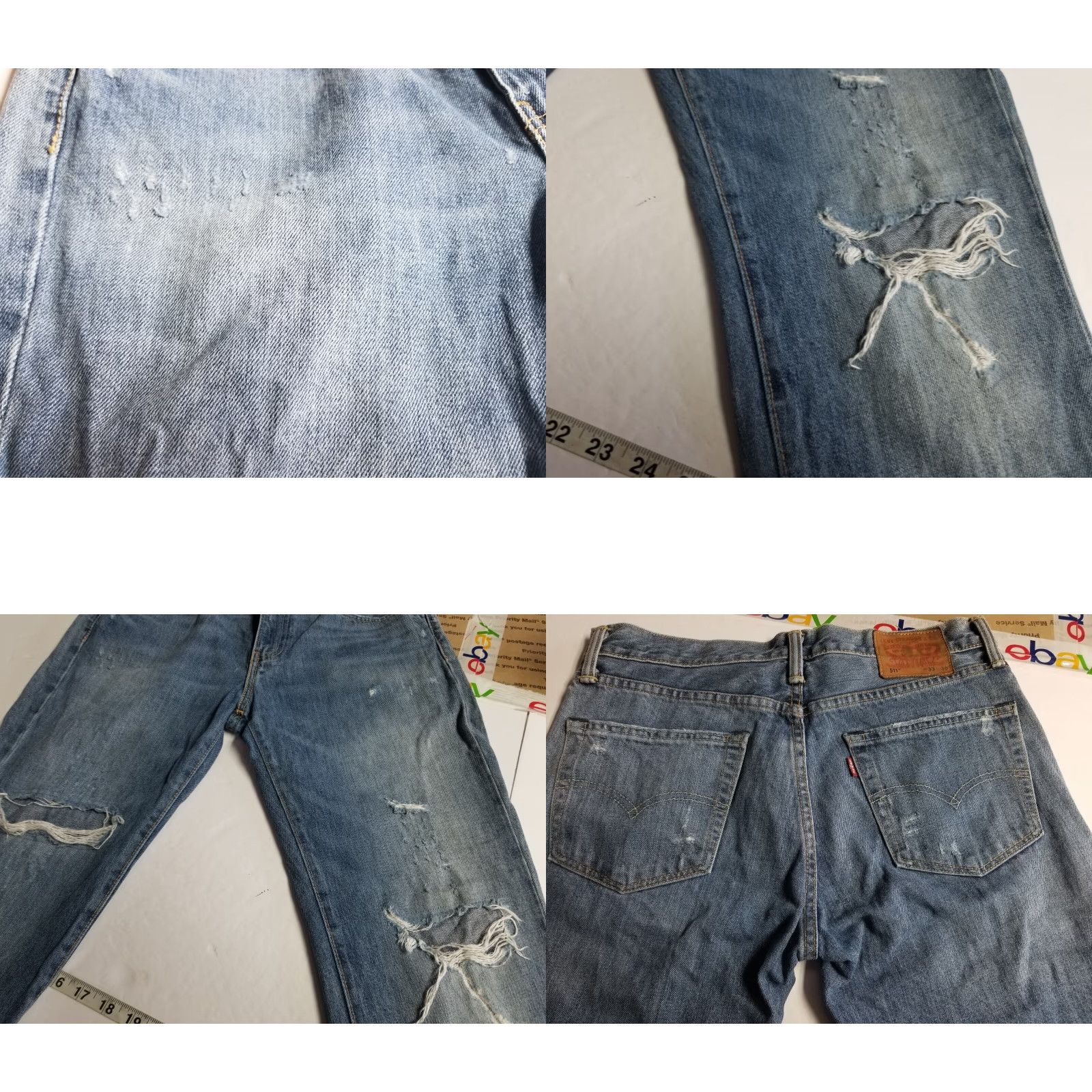 Levi's Levi's 511 Jeans 33x30 Slim Straight Mid Rise Blue Denim Men Regular 5-Pocket Pocket Type Distressed See Pics Size US 33 - 8 Thumbnail