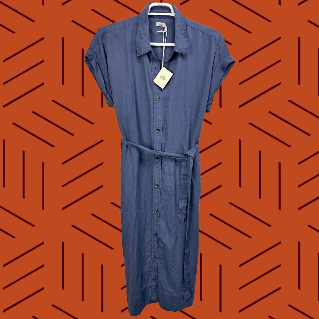Faherty VINTAGE Faherty Arlie Shirtdress Navy Blazer Linen Tencel Belted Pockets XL Blue Womens Shirt Dress Linen Belted 80s/90s? Size XL / US 12-14 / IT 48-50 - 1 Thumbnail